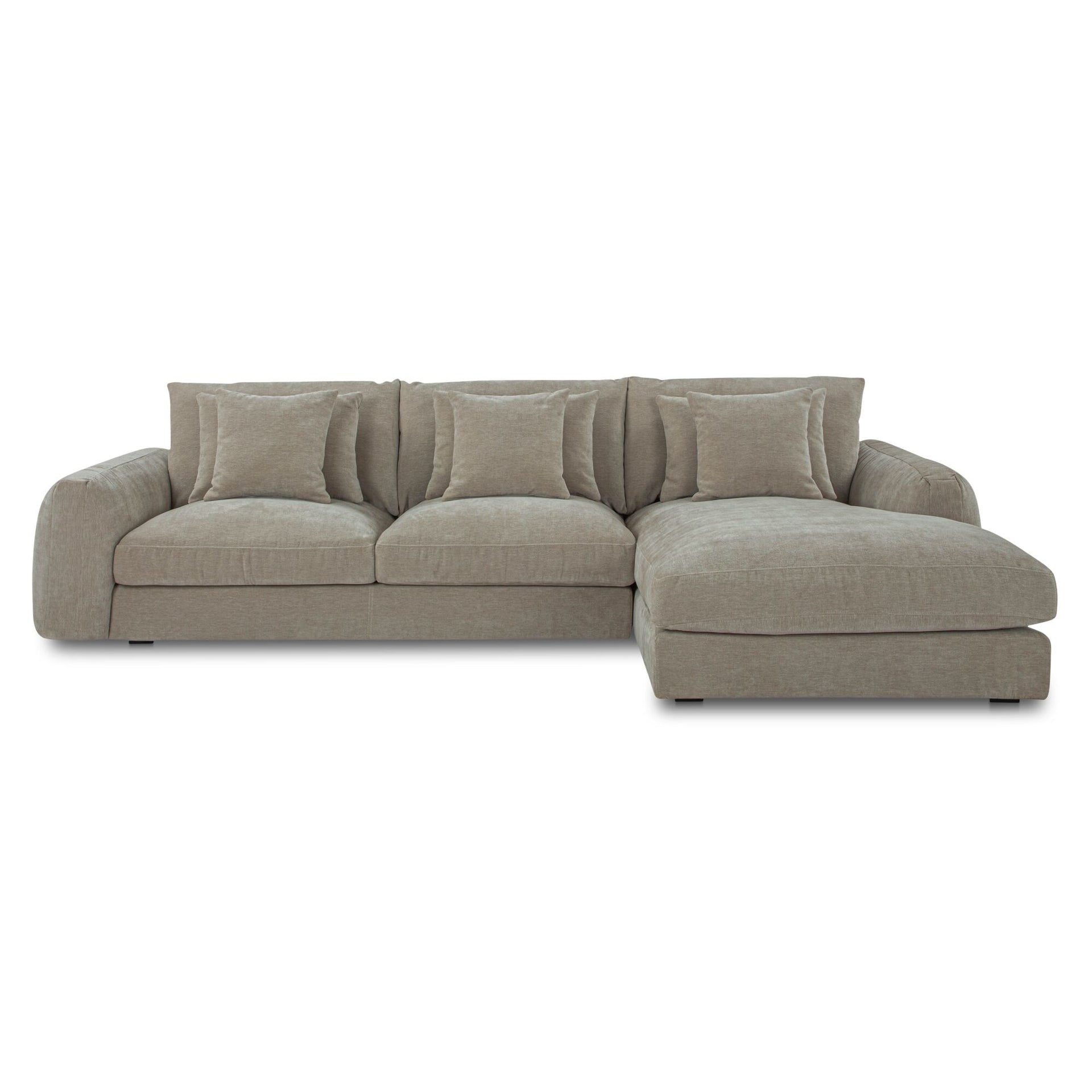 Avelyn Right Facing Sectional, Polyester Fabric, Faux Feather Fill, Nine Cushions Included, Pebble