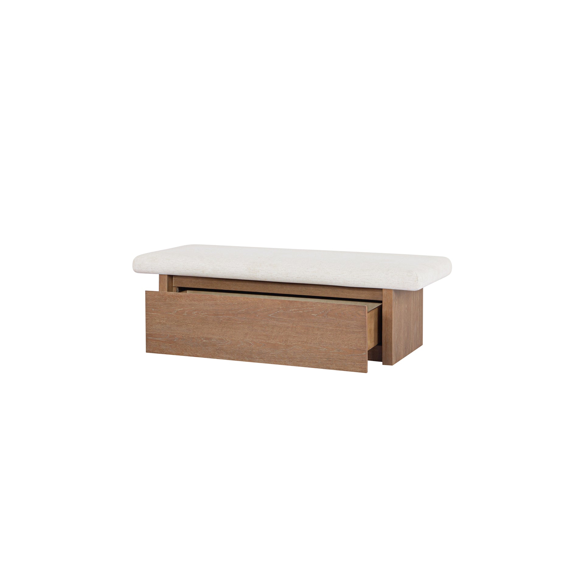 Orielle Storage Bench, Upholstered Seat with Oak Veneer Base, Chenille Fabric, Oat