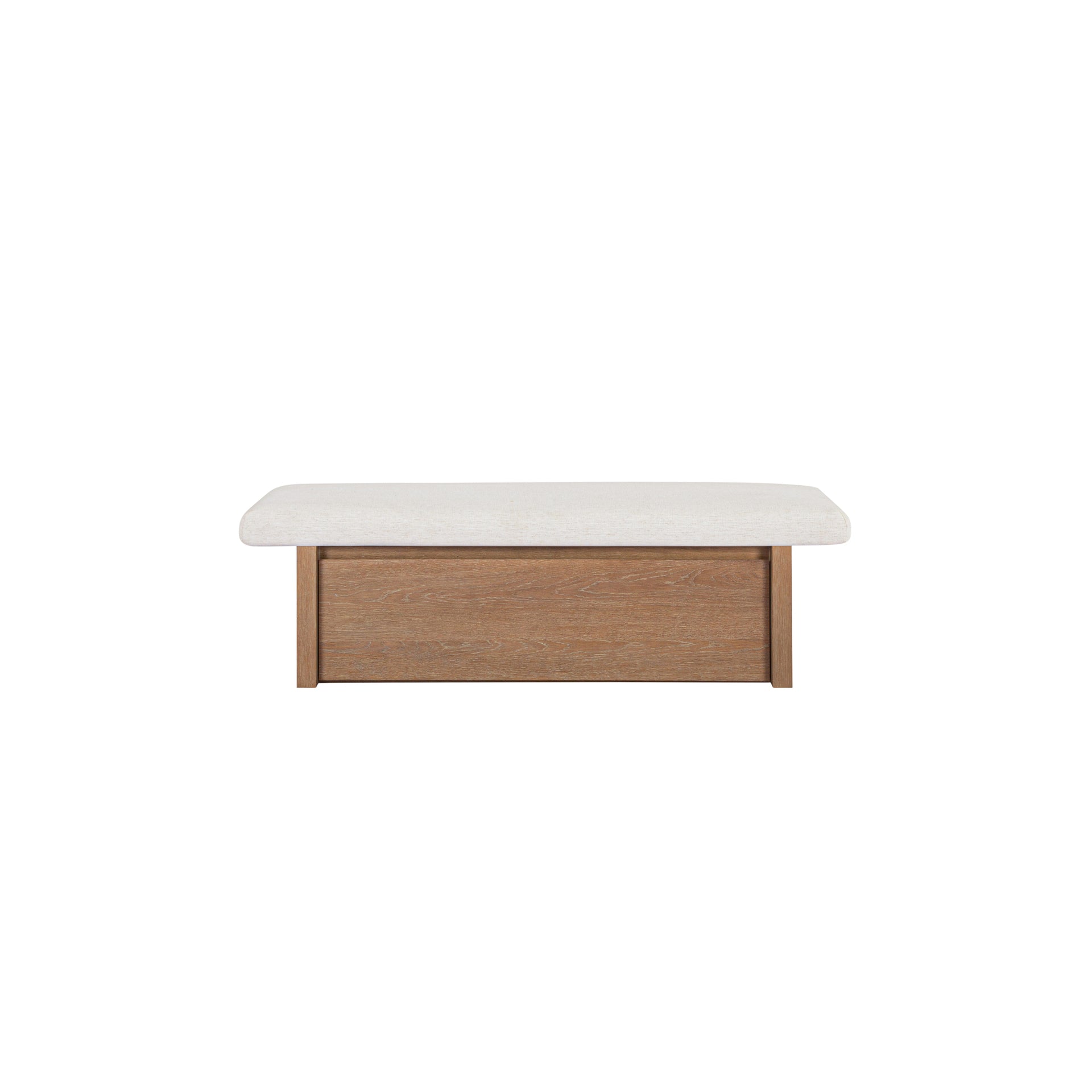 Orielle Storage Bench, Upholstered Seat with Oak Veneer Base, Chenille Fabric, Oat