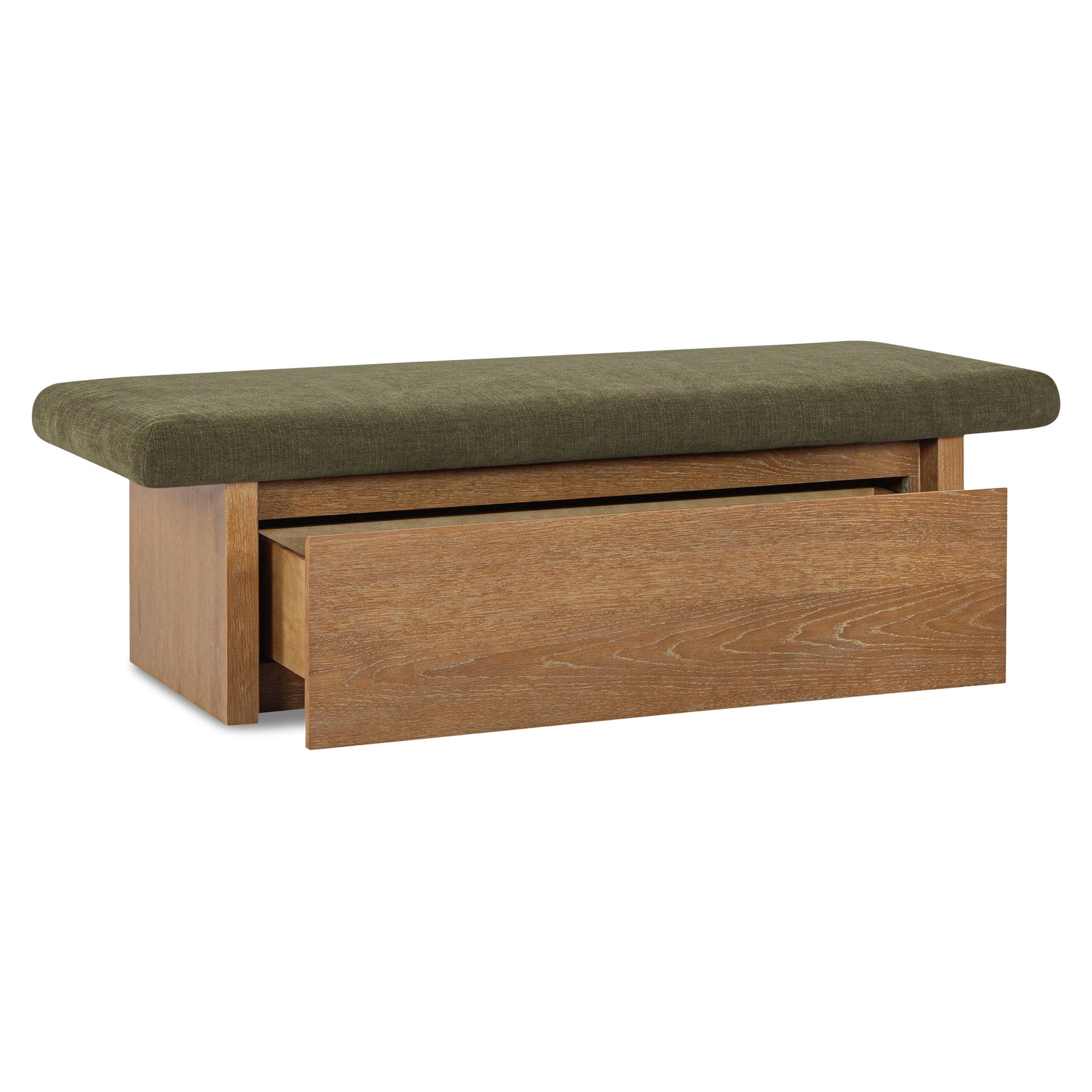 Orielle Storage Bench, Upholstered Seat with Oak Veneer Base, Chenille Fabric, Dark Green