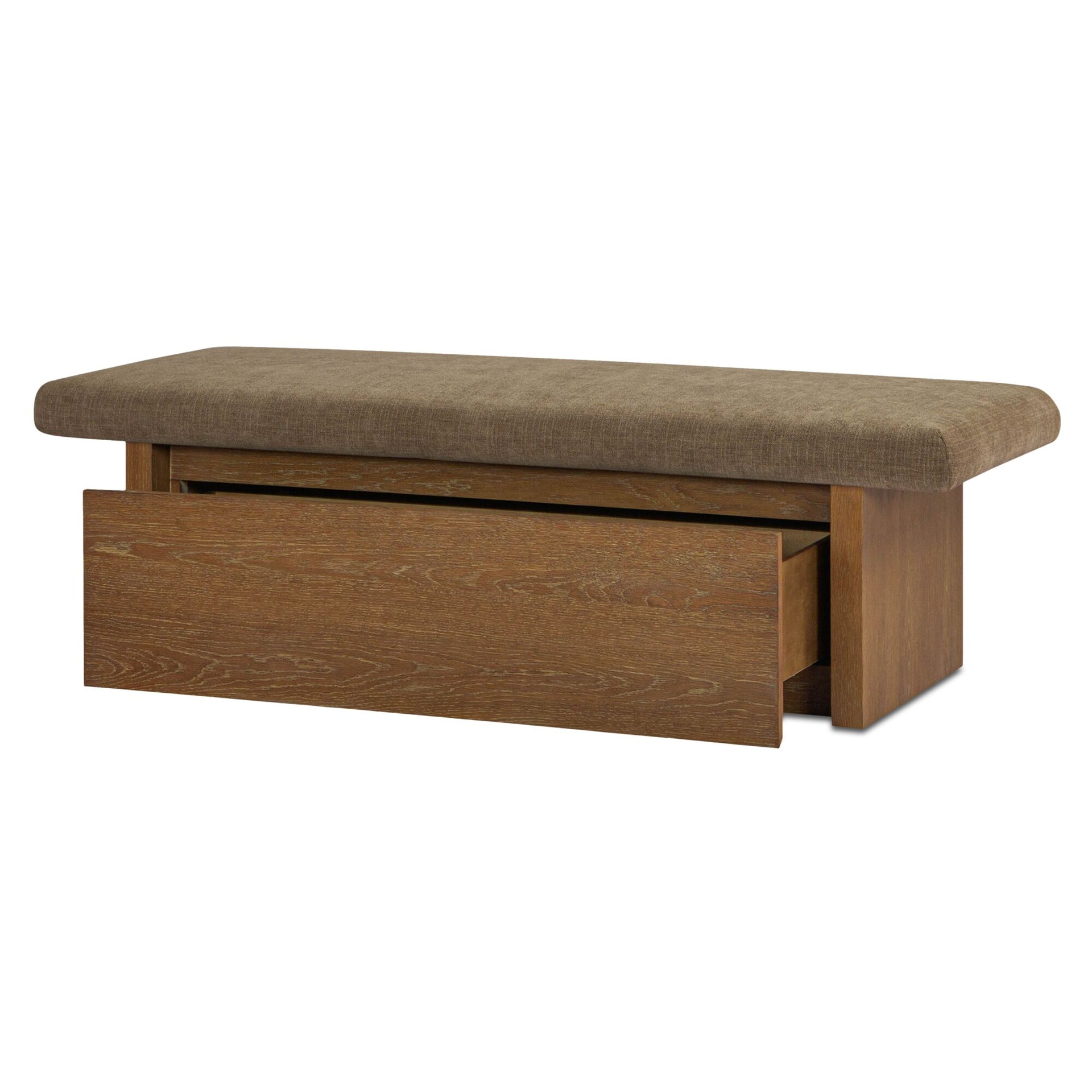 Orielle Storage Bench, Upholstered Seat with Oak Veneer Base, Chenille Fabric, Taupe