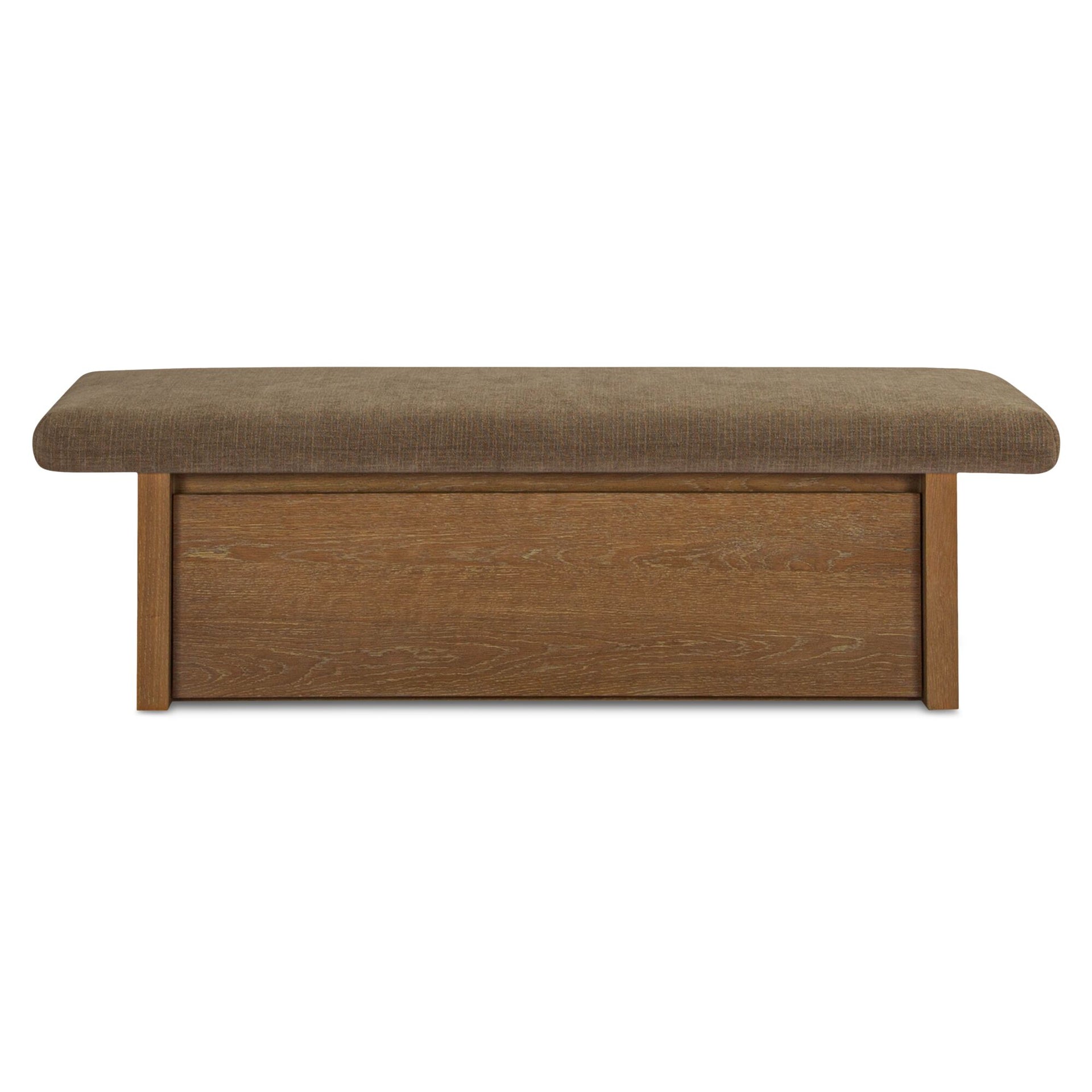 Orielle Storage Bench, Upholstered Seat with Oak Veneer Base, Chenille Fabric, Taupe