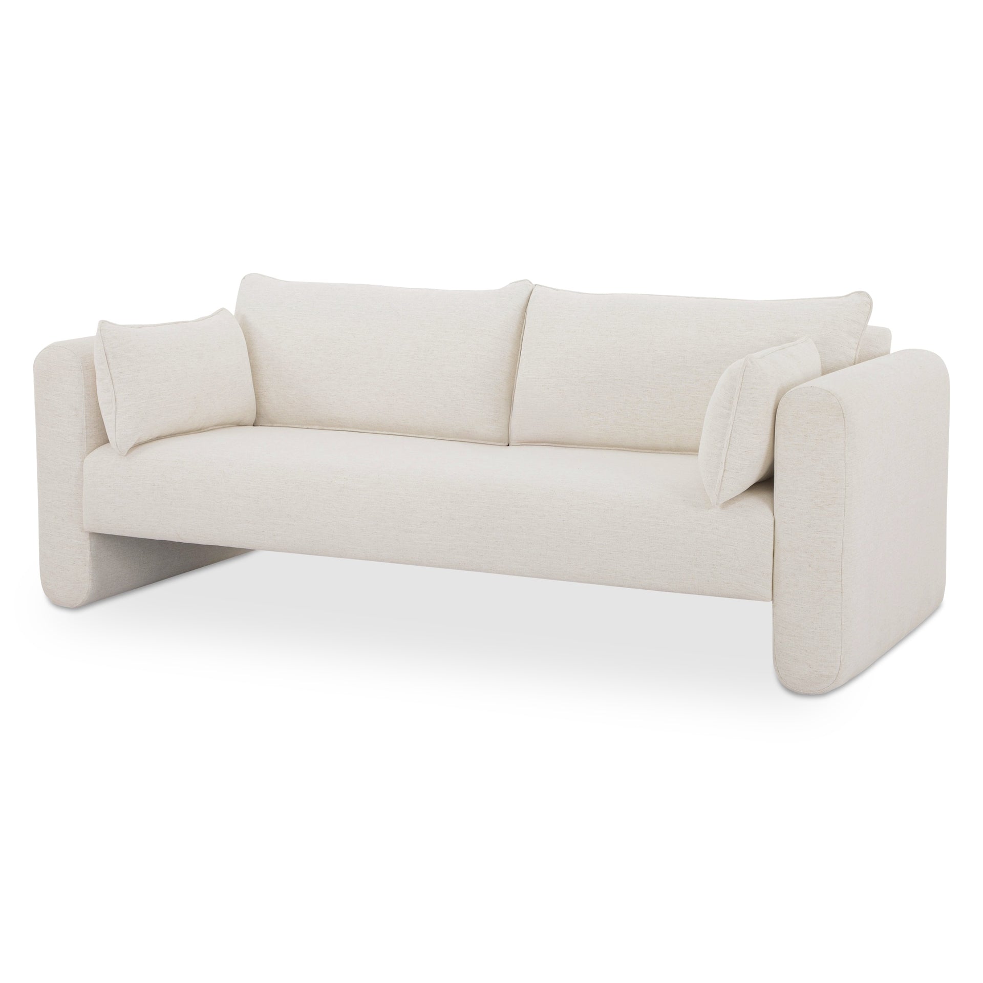Halven Sofa, Curved-Arm Polyester-Linen Upholstery, Beige-Flecked Texture, Seats Three, Oat