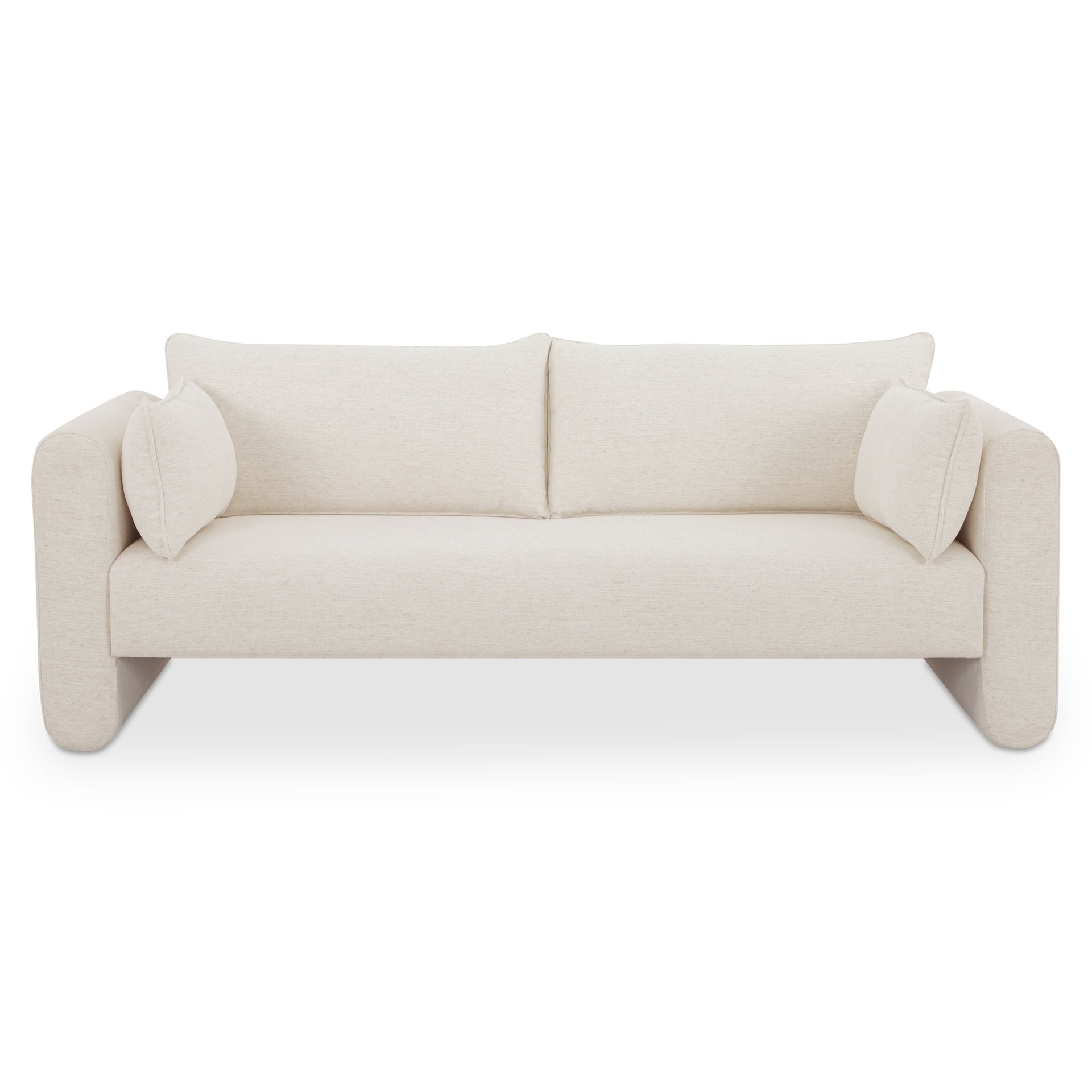 Halven Sofa, Curved-Arm Polyester-Linen Upholstery, Beige-Flecked Texture, Seats Three, Oat
