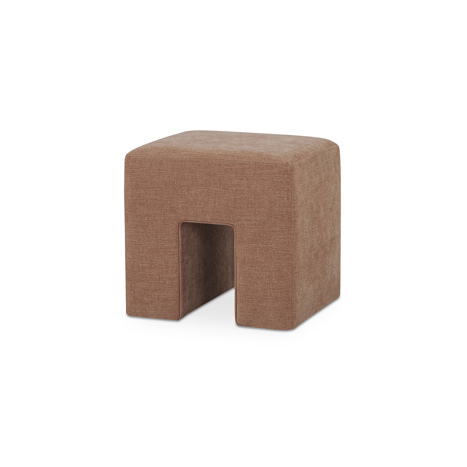 Holcomb Stool, Squared Silhouette, Polyester-Linen Upholstery, Plywood and Rubberwood Frame, Foam and Fiber Seat, Washed Pink