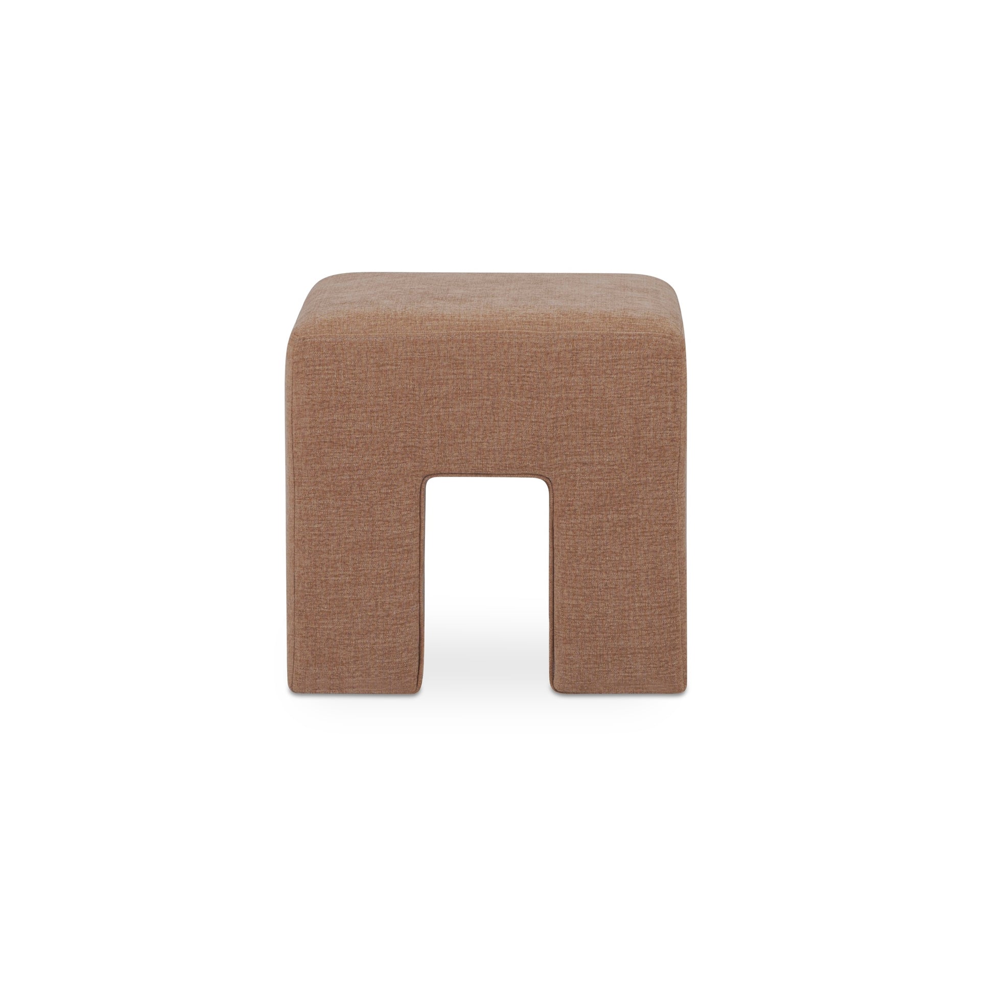 Holcomb Stool, Squared Silhouette, Polyester-Linen Upholstery, Plywood and Rubberwood Frame, Foam and Fiber Seat, Washed Pink