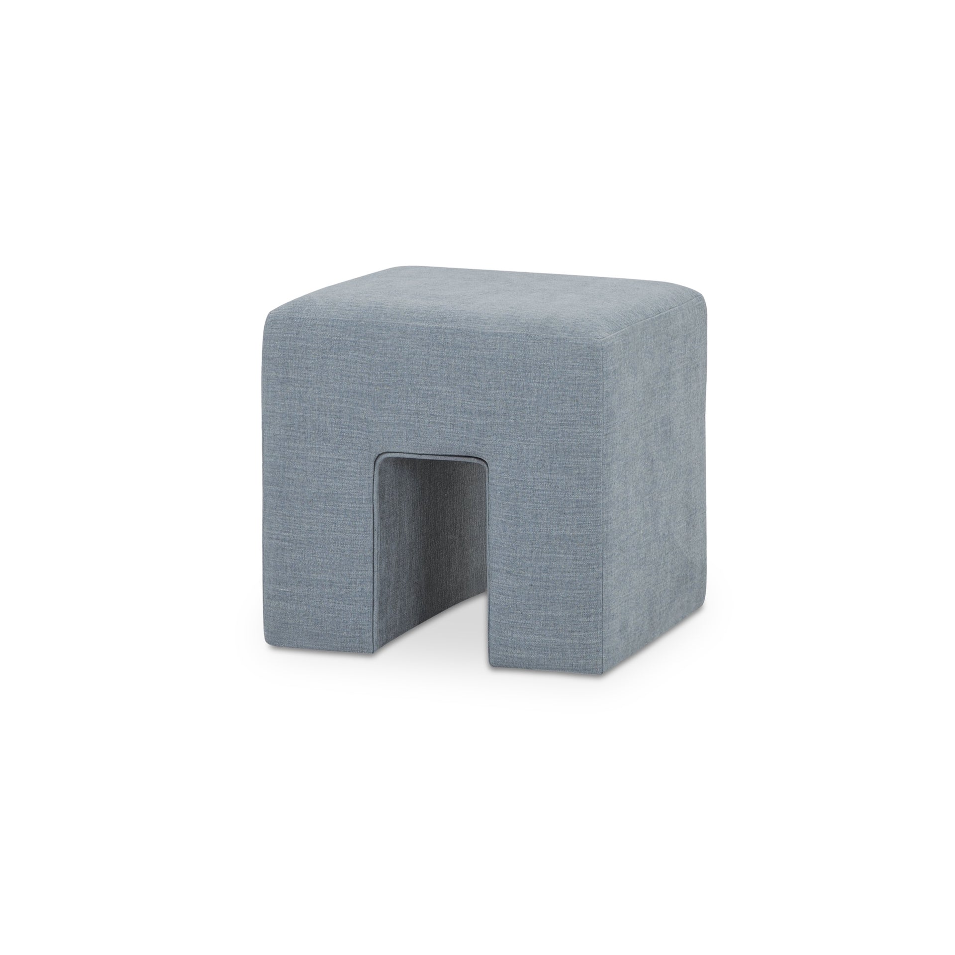Holcomb Stool, Squared Silhouette, Polyester-Linen Upholstery, Plywood and Rubberwood Frame, Foam and Fiber Seat, Light Blue