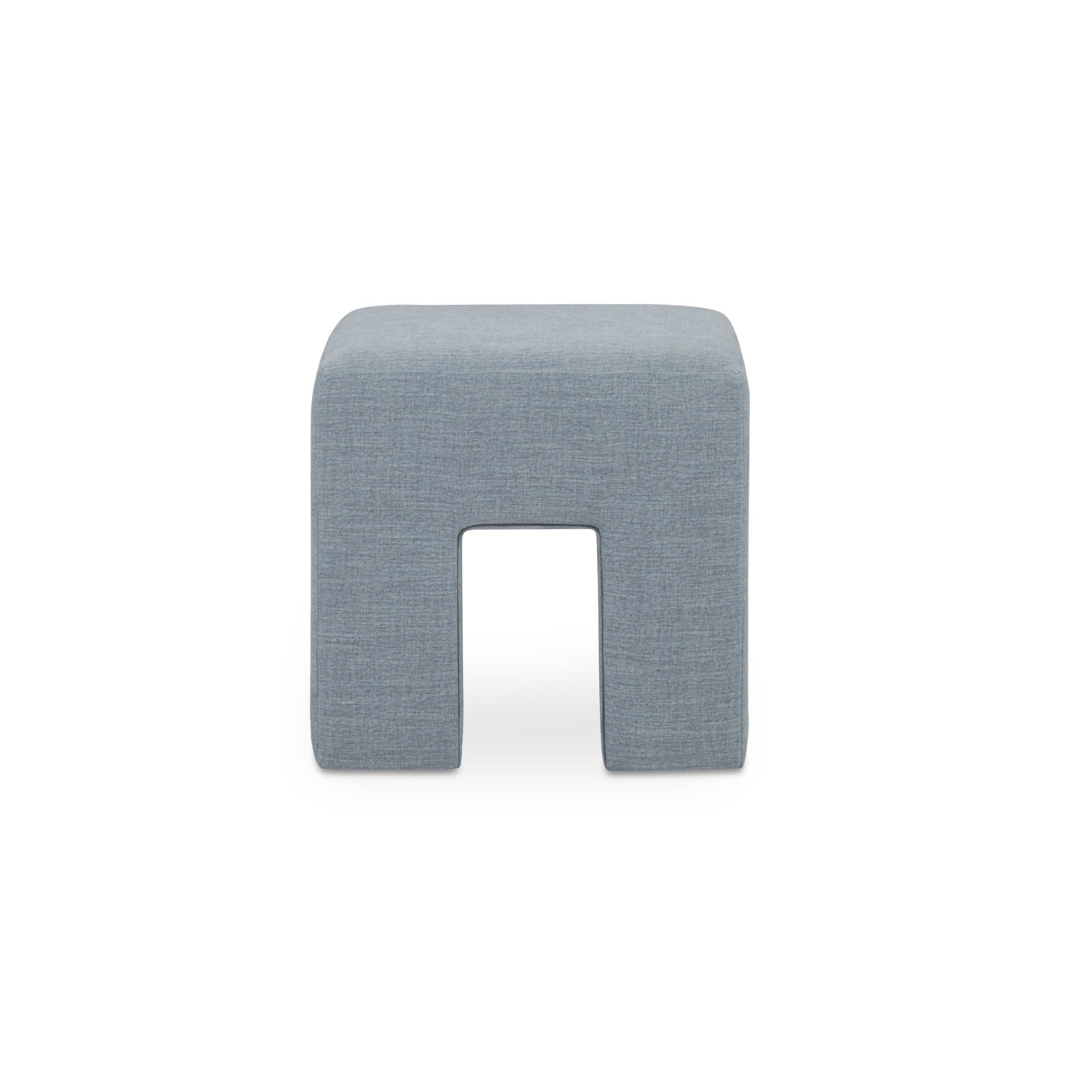 Holcomb Stool, Squared Silhouette, Polyester-Linen Upholstery, Plywood and Rubberwood Frame, Foam and Fiber Seat, Light Blue