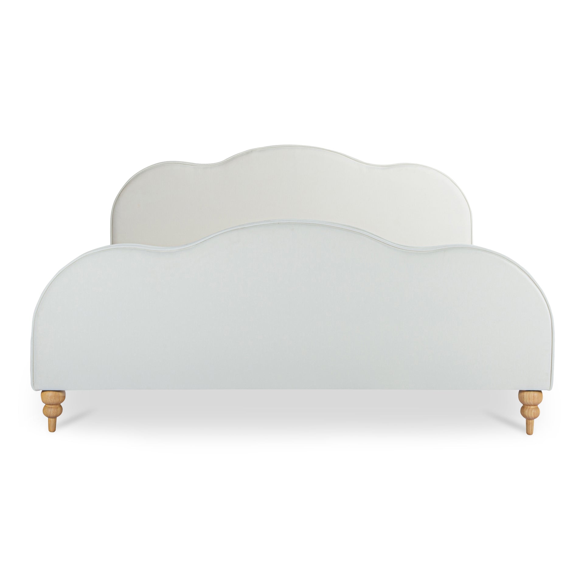 Elenara King Bed, Waved Headboard Traditional Silhouette, Upholstered Polyester, Solid Ash Legs, Cream