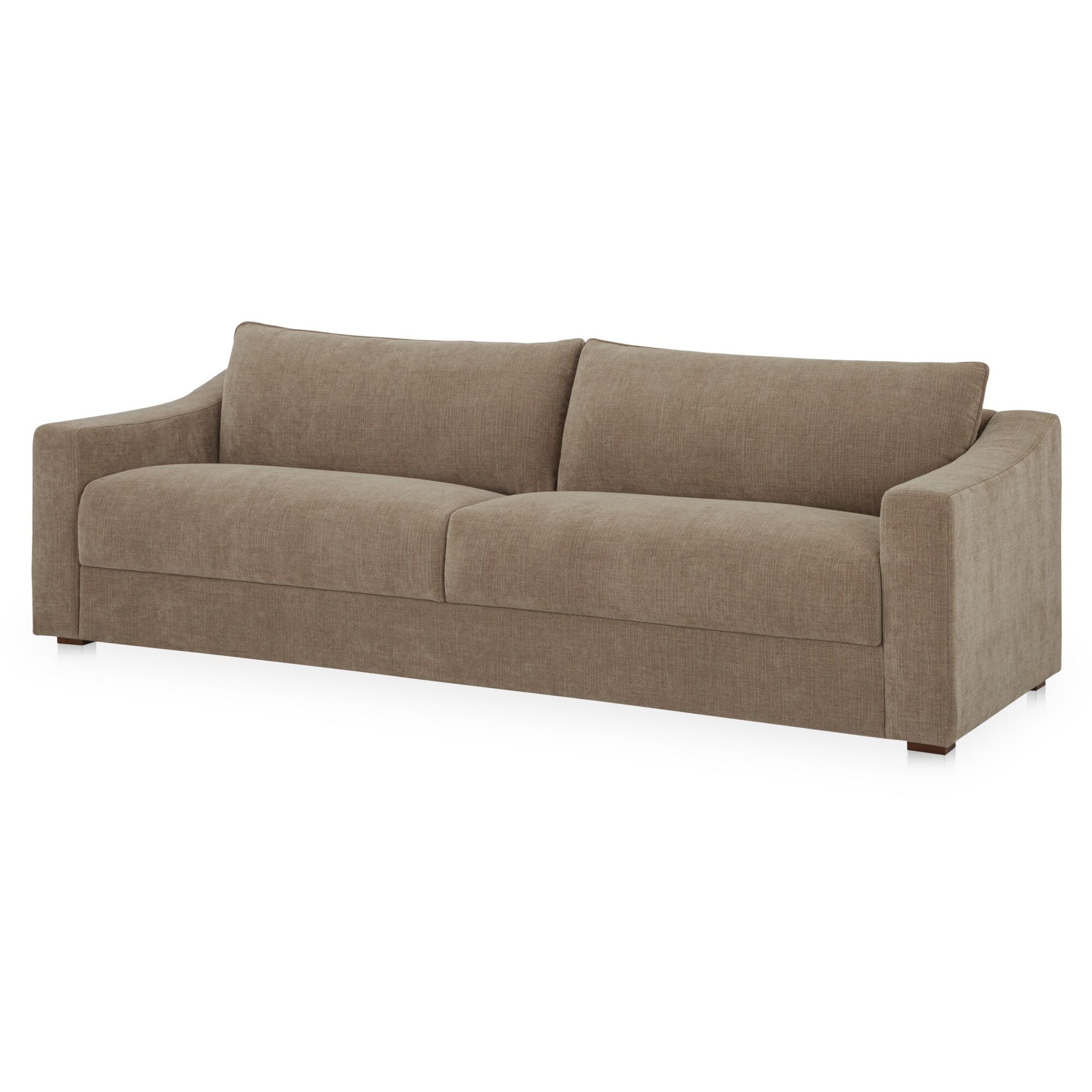 Cyrant Sofa, Sloped-Arm Polyester Chenille Upholstery, Piped Cushions Seats Three, Taupe