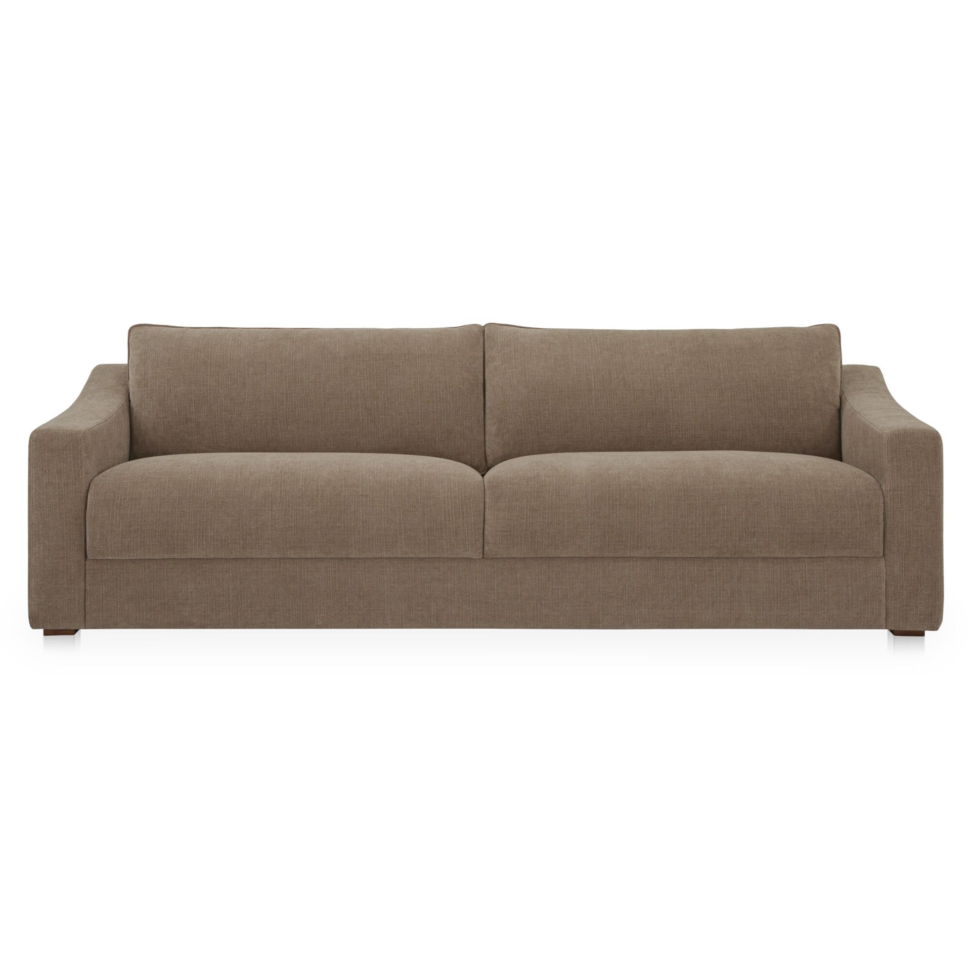 Cyrant Sofa, Sloped-Arm Polyester Chenille Upholstery, Piped Cushions Seats Three, Taupe