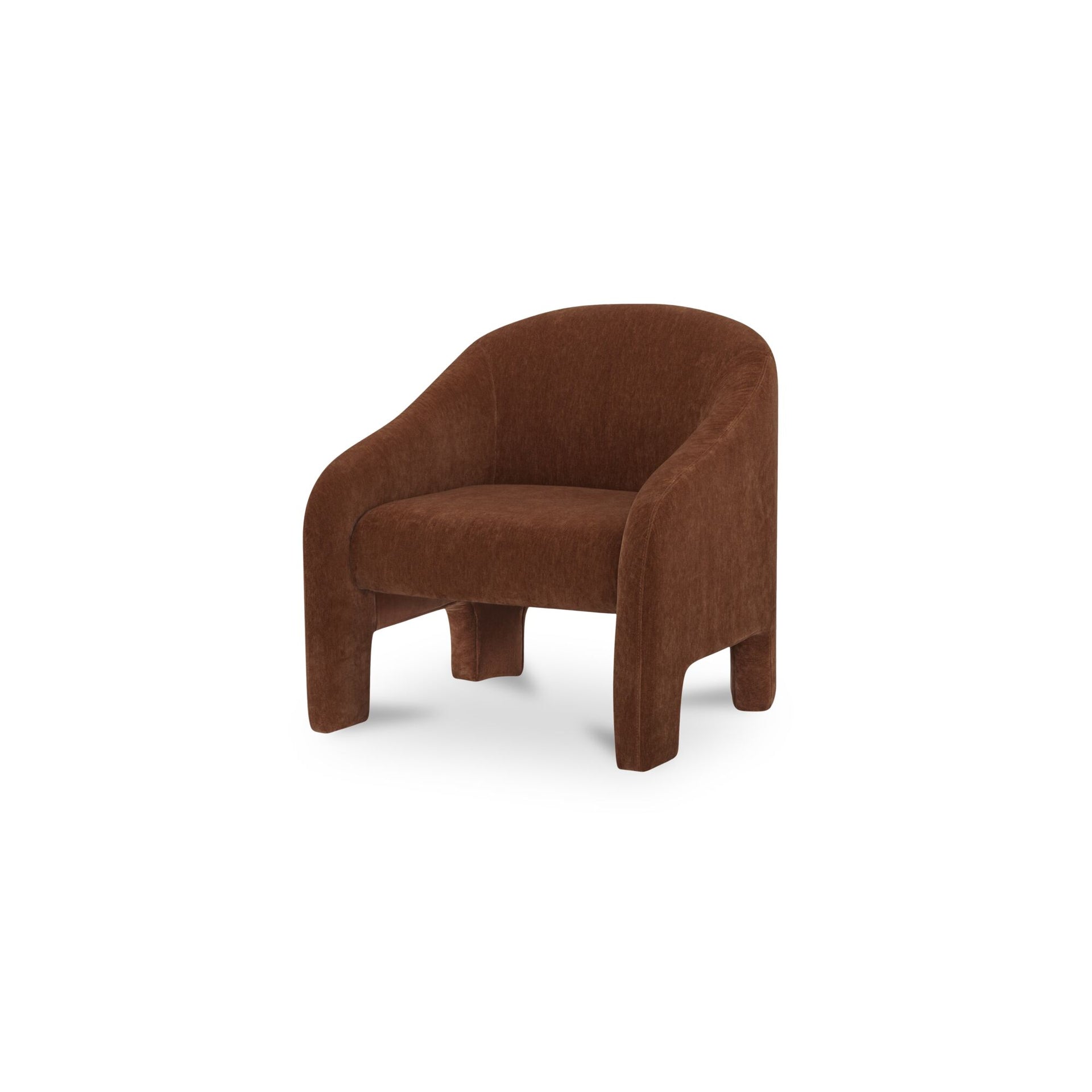 Maelor Accent Chair, Curved High-Back Polyester Velvet Upholstery, Subtle Sheen, Toffee