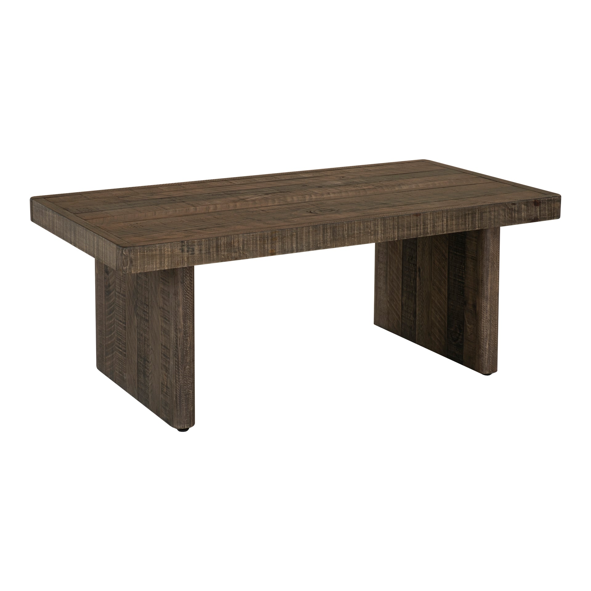 Brannon Coffee Table, Rectangular Solid Pinewood, Matte Driftwood Finish, Brown Light Grey