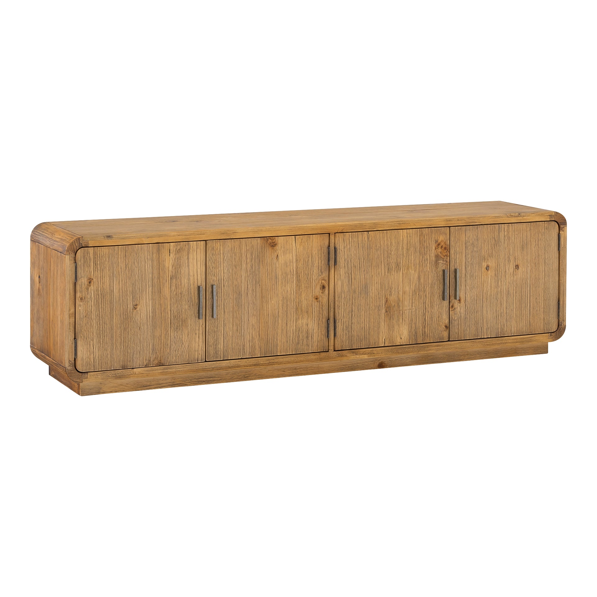 Brannon Media Unit, Solid Pinewood, Driftwood Finish, 4 Cabinet Doors, Adjustable Shelves, Blonde