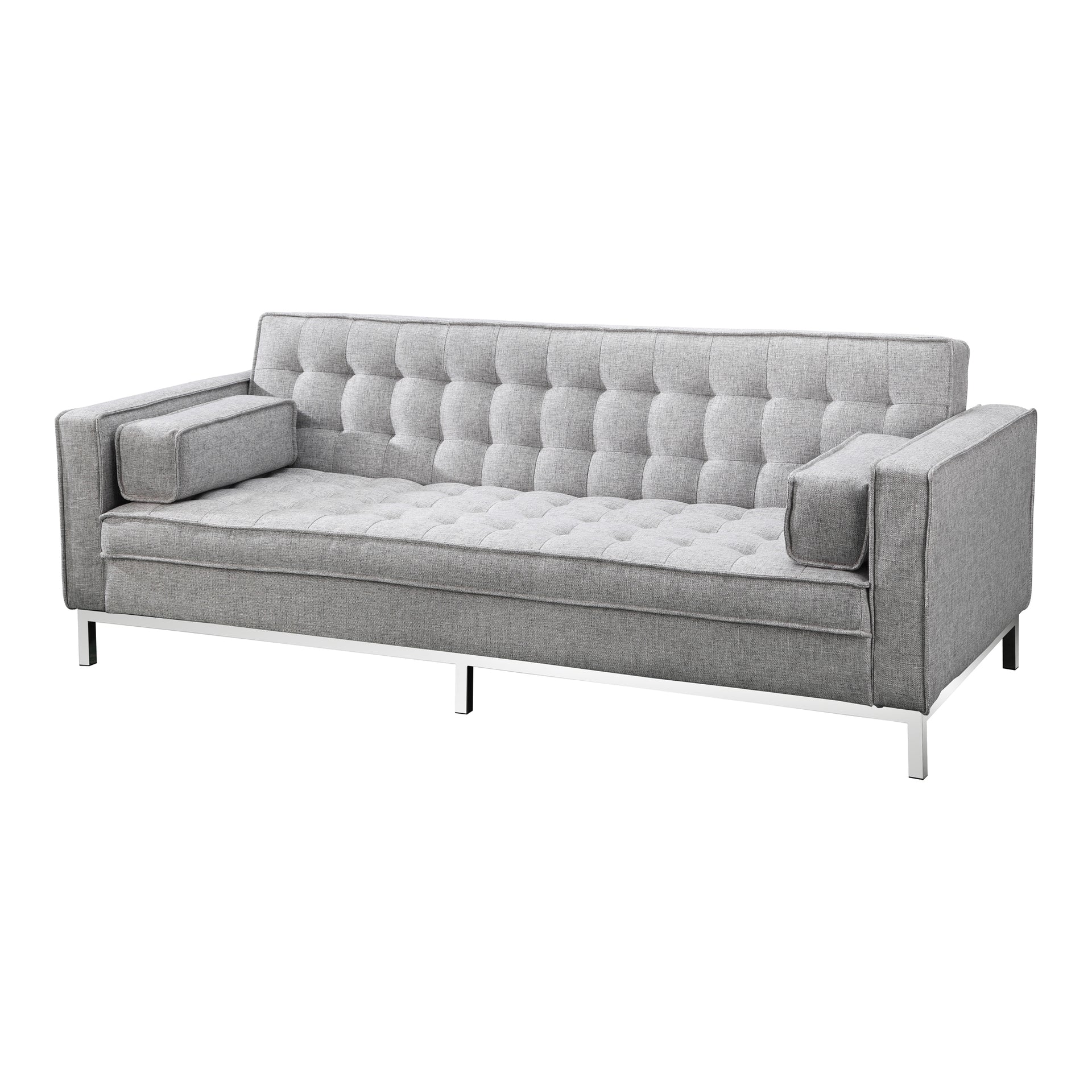 Sable Modern Sofa Bed, Tufted Upholstery with Bolster Cushions, Flip Down Design, 100% Polyester Upholstery, Light Grey