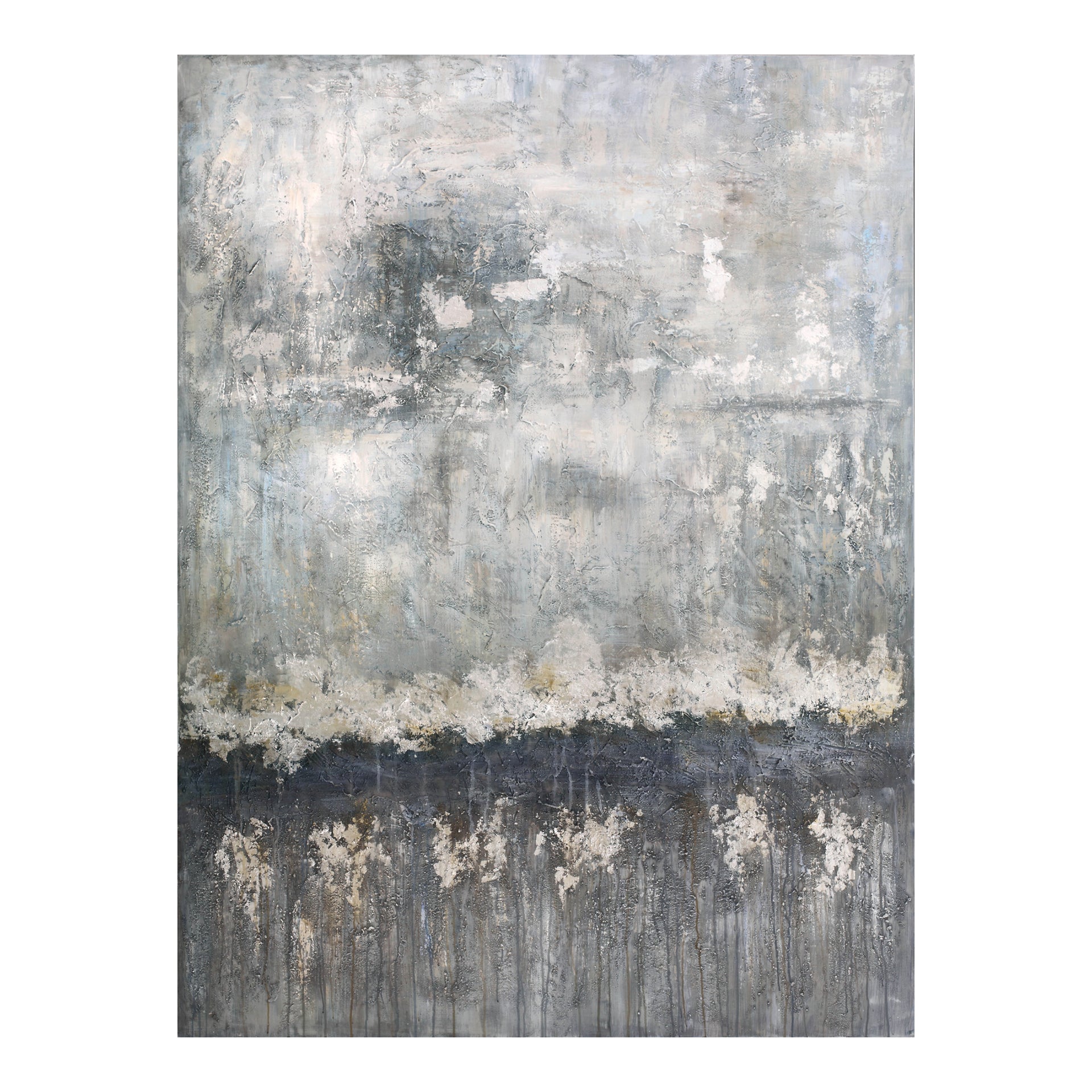 Fiorella Wall Decor, Abstract Acrylic Canvas Art, Cool Greys with Layered Textures, Contemporary Home Accent