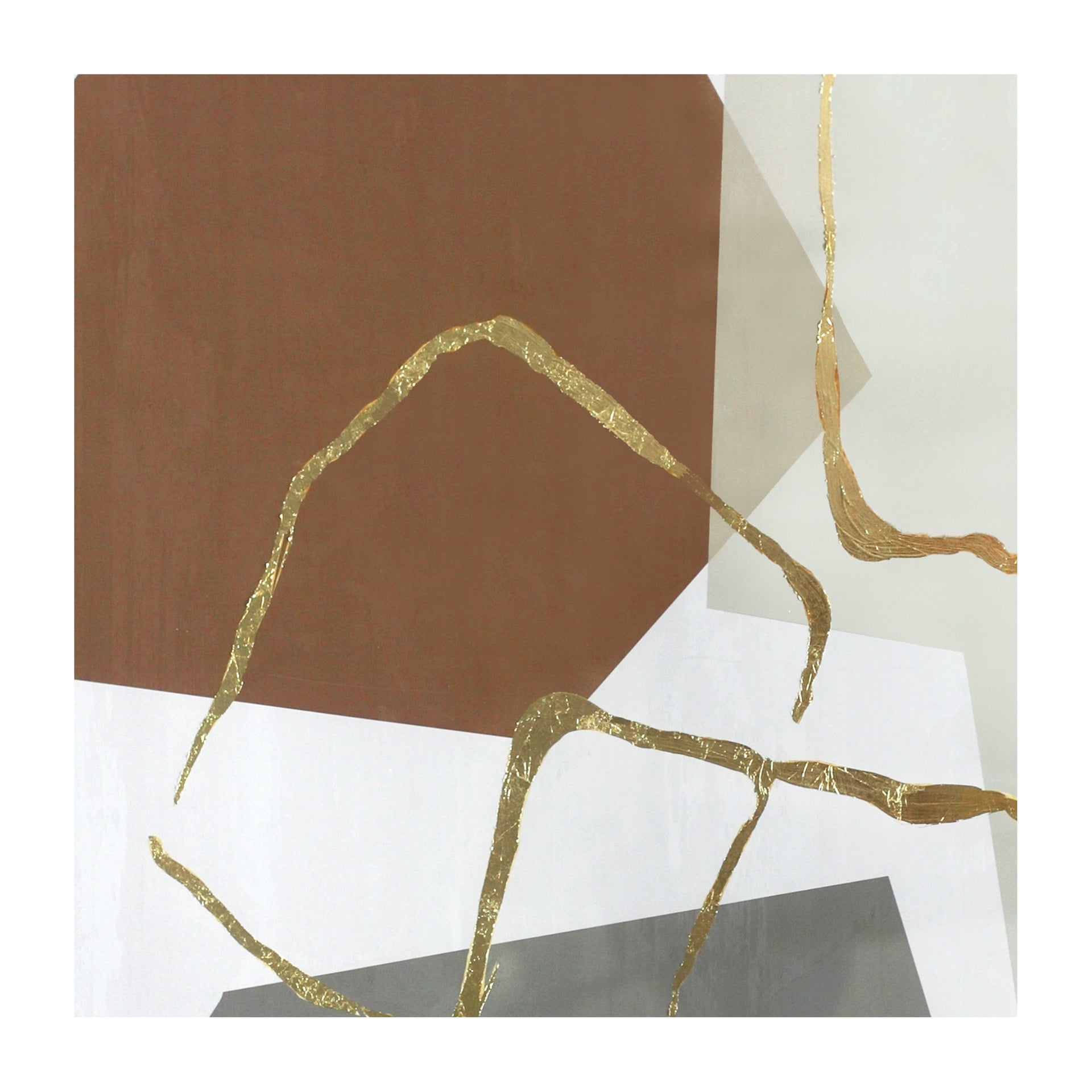 Holden Wall Decor, Earthy Blocks & Gold Finishing Abstract Print, Contemporary Oak-Finished Frame Art, Modern Home Accent