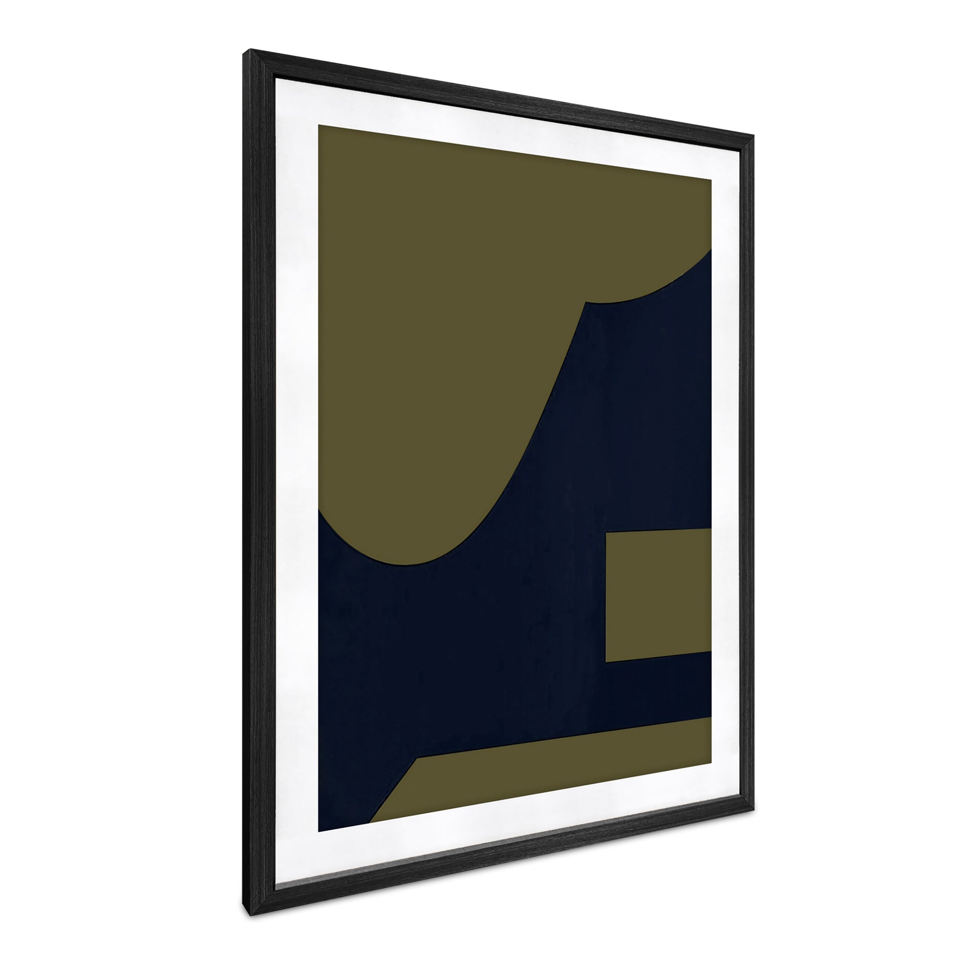Remiel 1 Framed Print, Contemporary, Abstract Olive & Navy Artwork, Solid Pine Frame, Tempered Glass