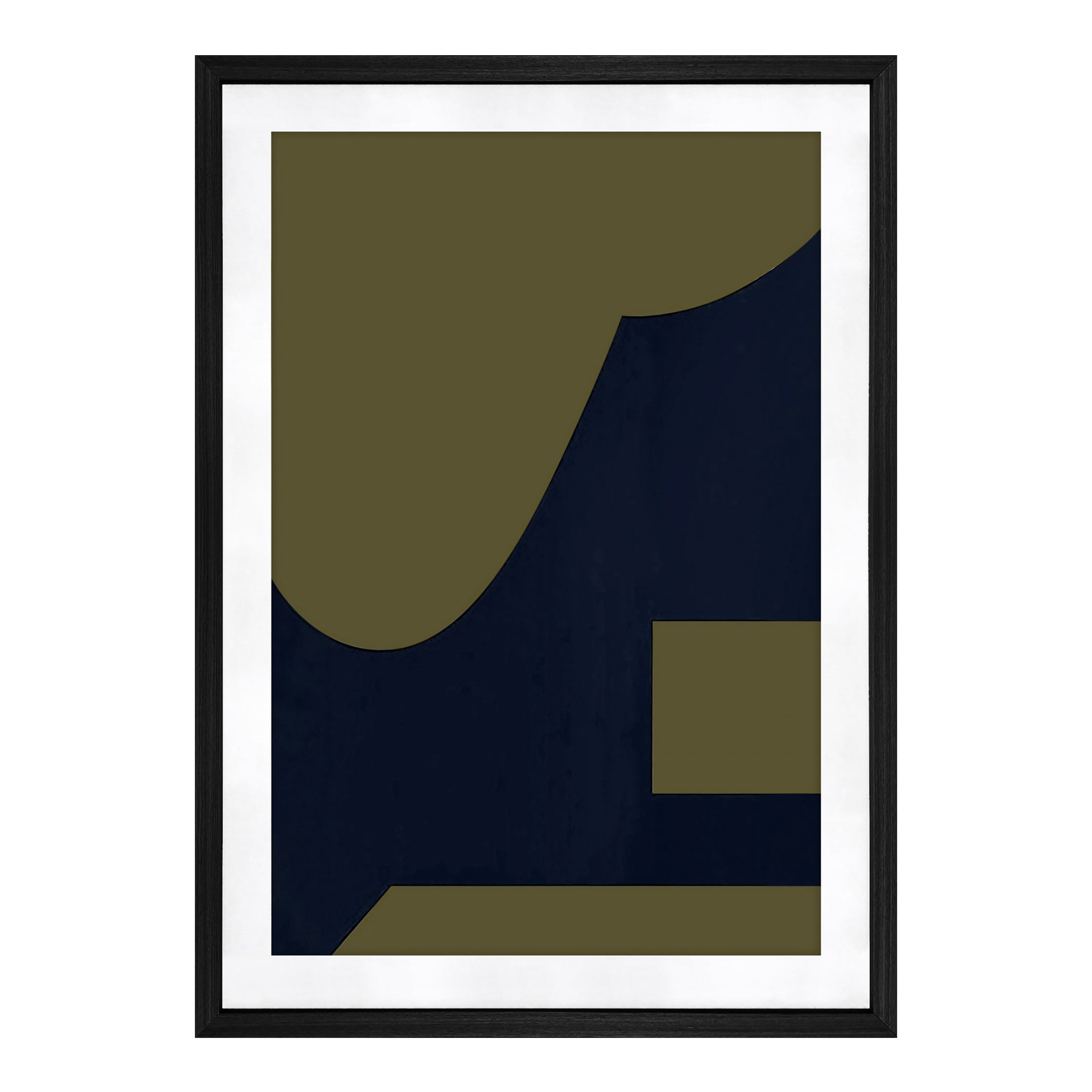 Remiel 1 Framed Print, Contemporary, Abstract Olive & Navy Artwork, Solid Pine Frame, Tempered Glass
