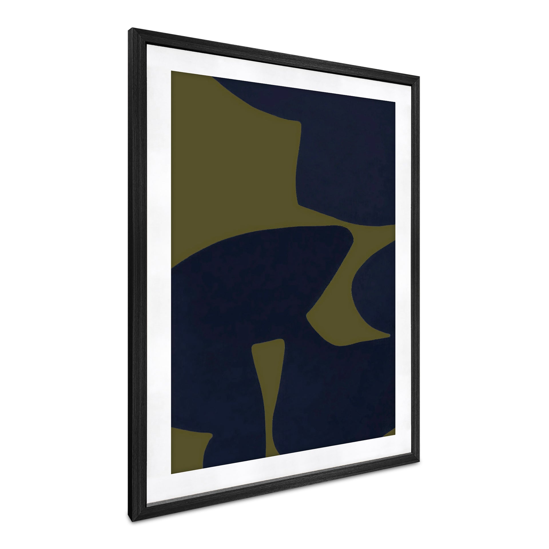 Remiel 2 Framed Print, Contemporary, Abstract Olive & Navy Artwork, Solid Pine Frame, Tempered Glass