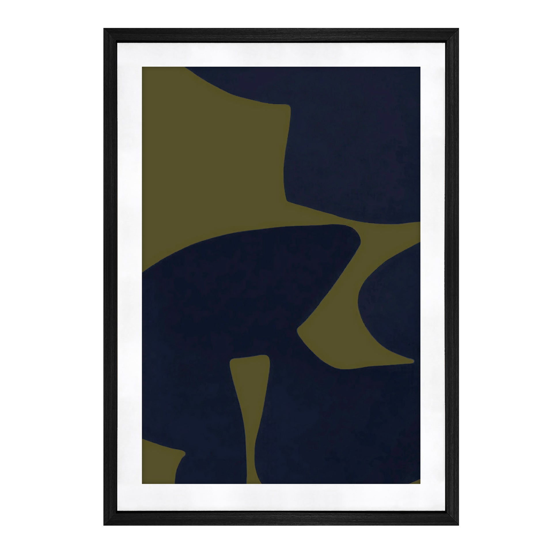Remiel 2 Framed Print, Contemporary, Abstract Olive & Navy Artwork, Solid Pine Frame, Tempered Glass