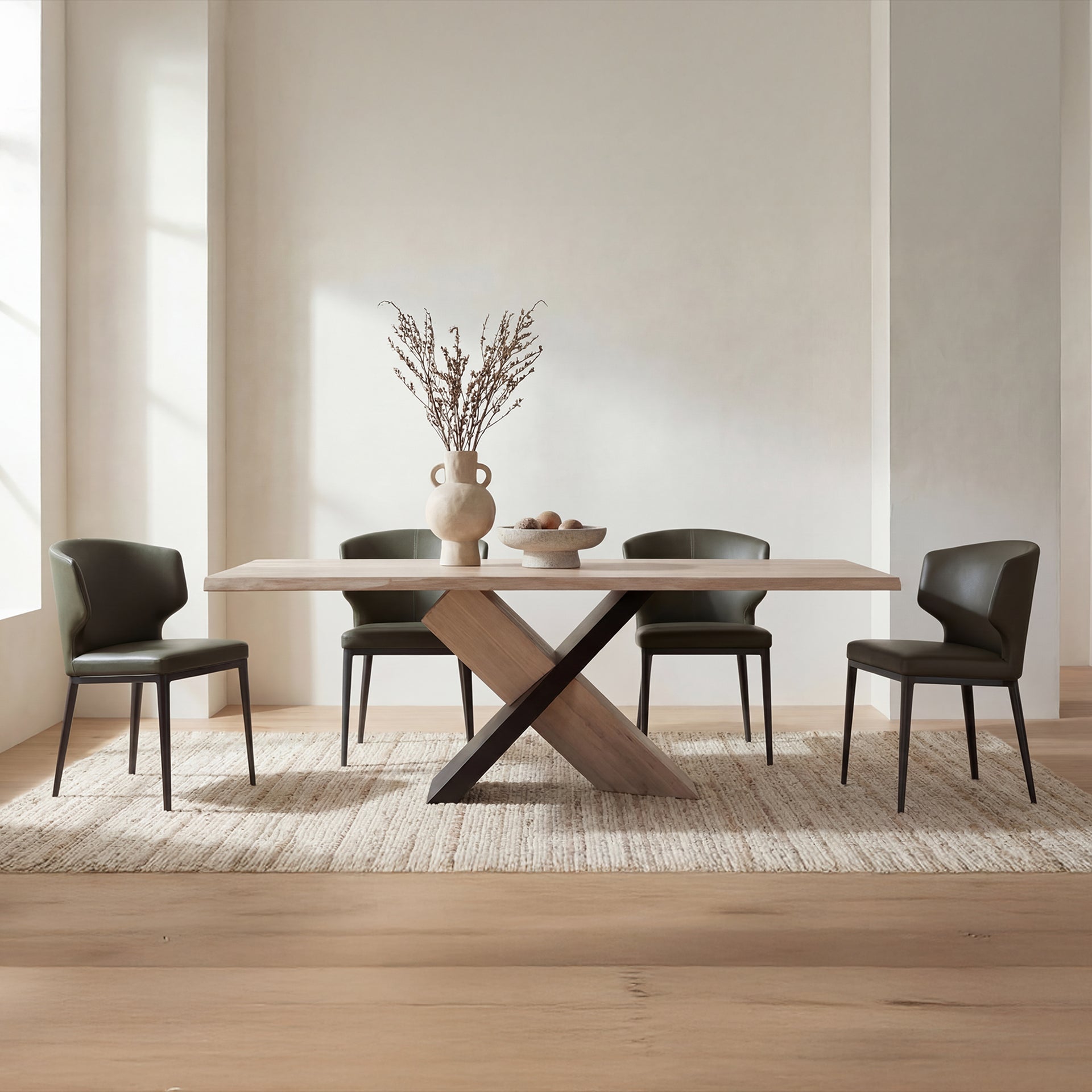Calder - Solid Oak with Laminated Top and Metal Base Rectangular Dining Table Seats 6, Natural
