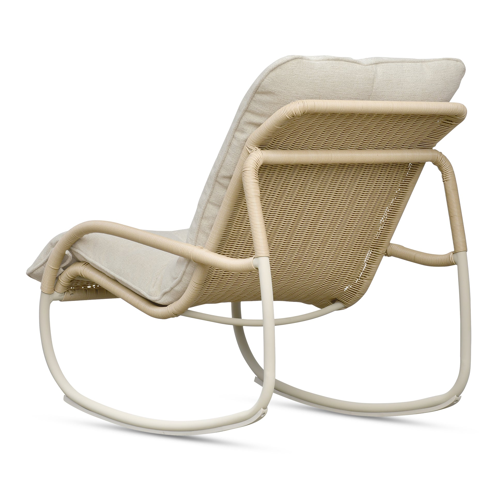 Torven Outdoor Rocking Chair, Woven Synthetic Wicker, Aluminium Frame, Beige Cushion, Beige