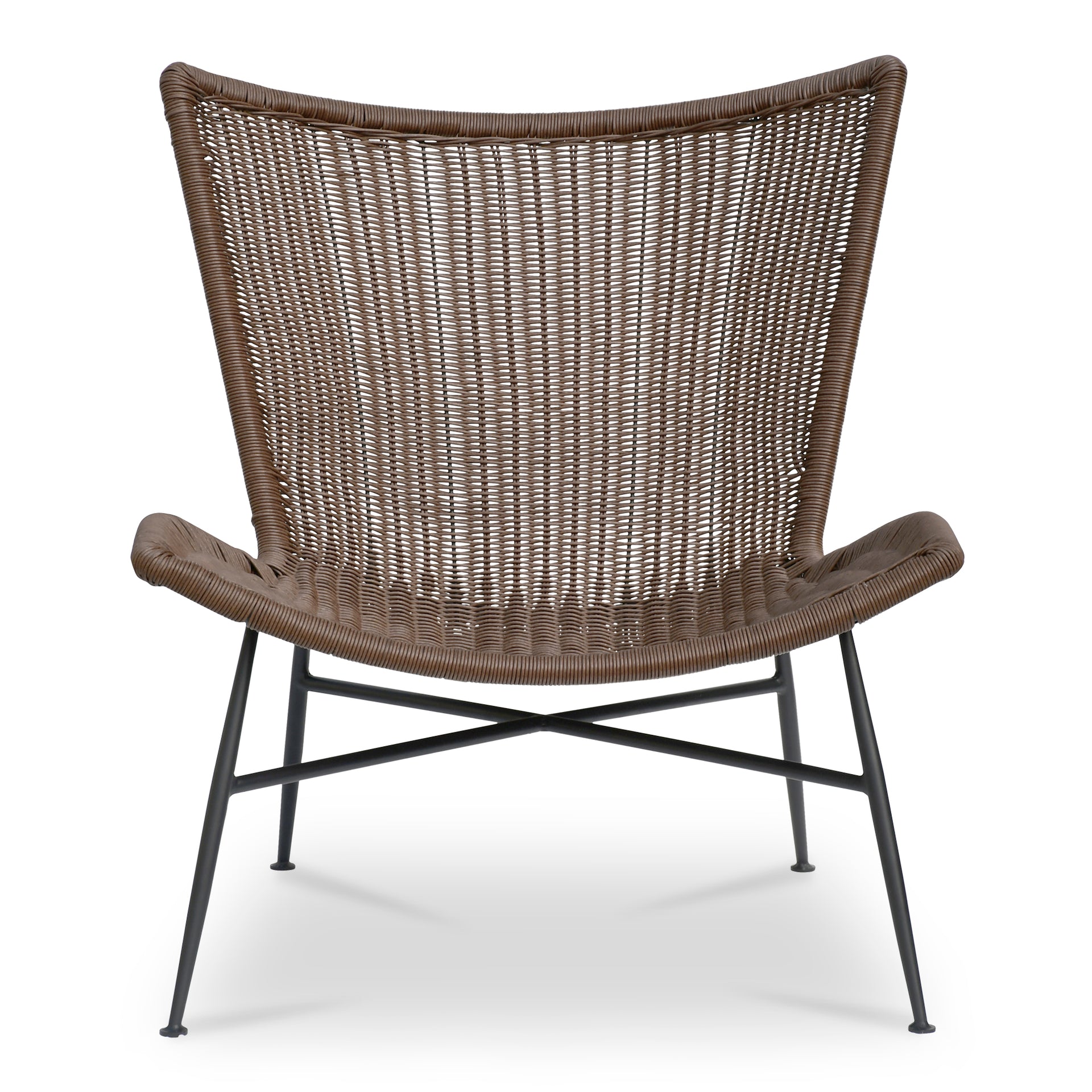 Clarity Outdoor Accent Chair, Wingback, Iron Frame, Synthetic Wicker, UV Fade Resistant, Brown