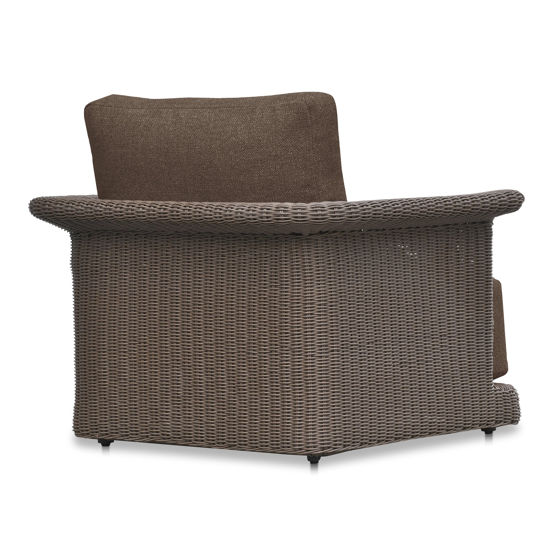 Mareth Outdoor Accent Chair, Tulip Shape, Wicker Frame with Cushioned Seat, Brown