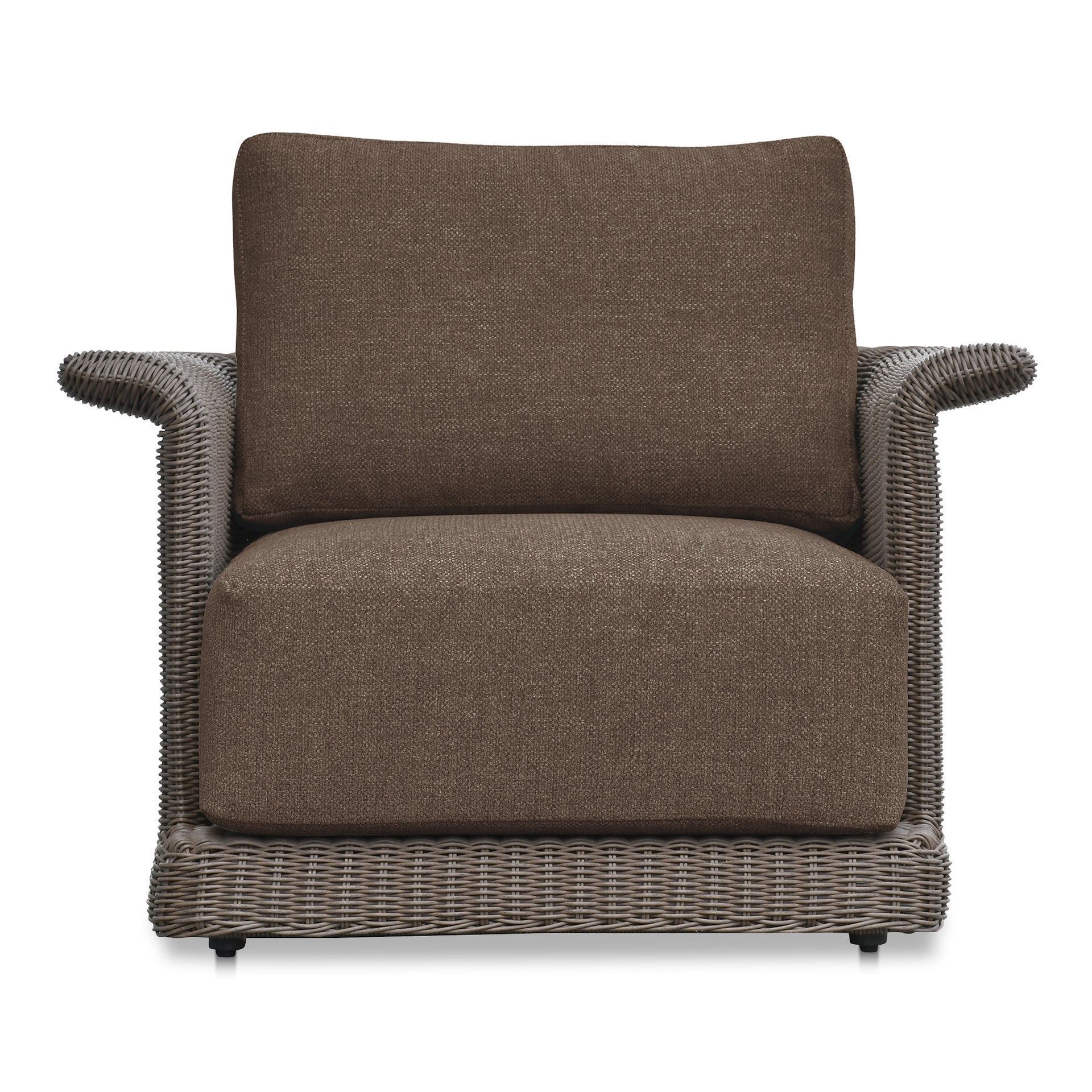 Mareth Outdoor Accent Chair, Tulip Shape, Wicker Frame with Cushioned Seat, Brown