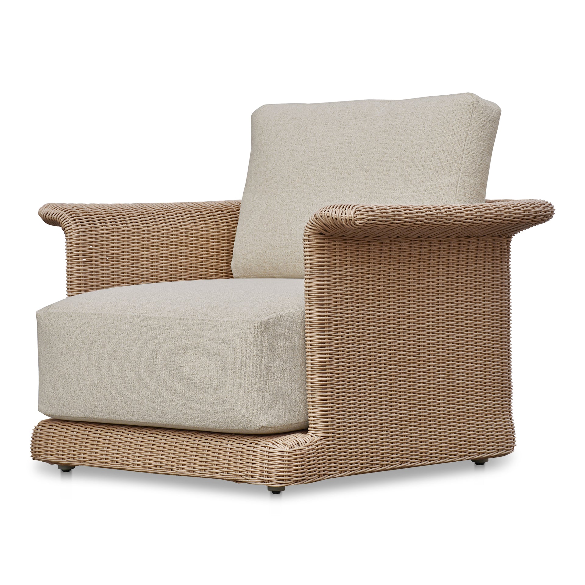 Mareth Occasional Chair, Tulip-Shaped Wicker Seat with Cushioned Upholstery, Aluminum Frame, Beige