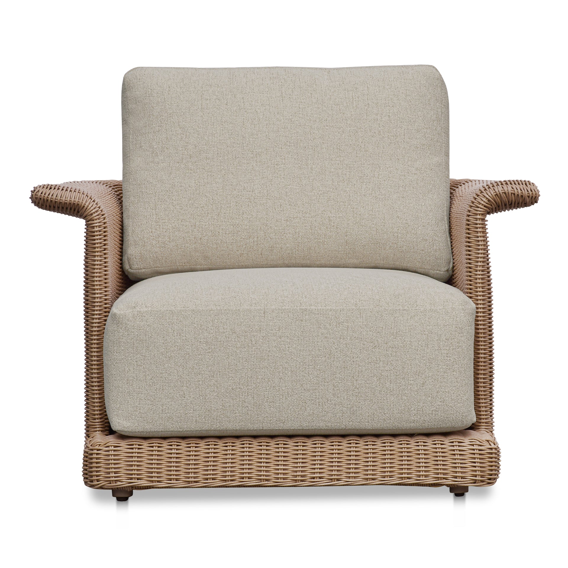 Mareth Occasional Chair, Tulip-Shaped Wicker Seat with Cushioned Upholstery, Aluminum Frame, Beige