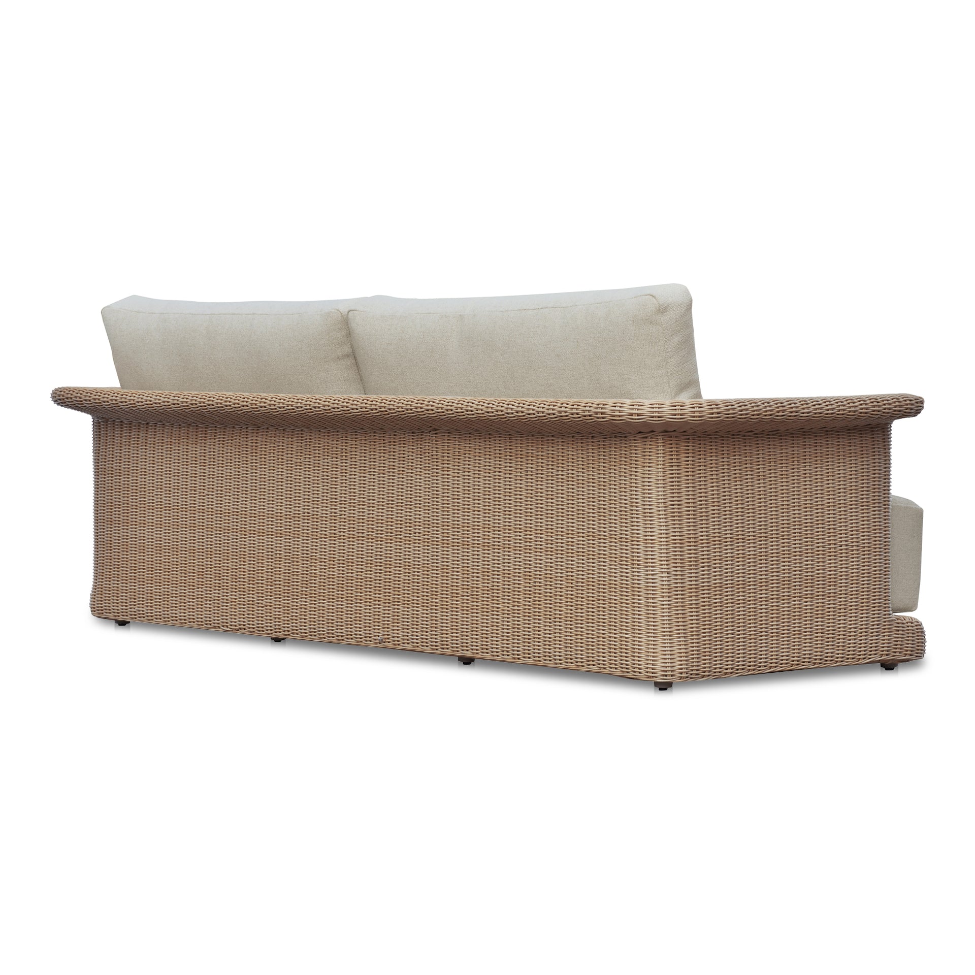 Mareth Outdoor Sofa, Tulip Shape, Woven Wicker & Cushioned Seating, Beige - Seats 3