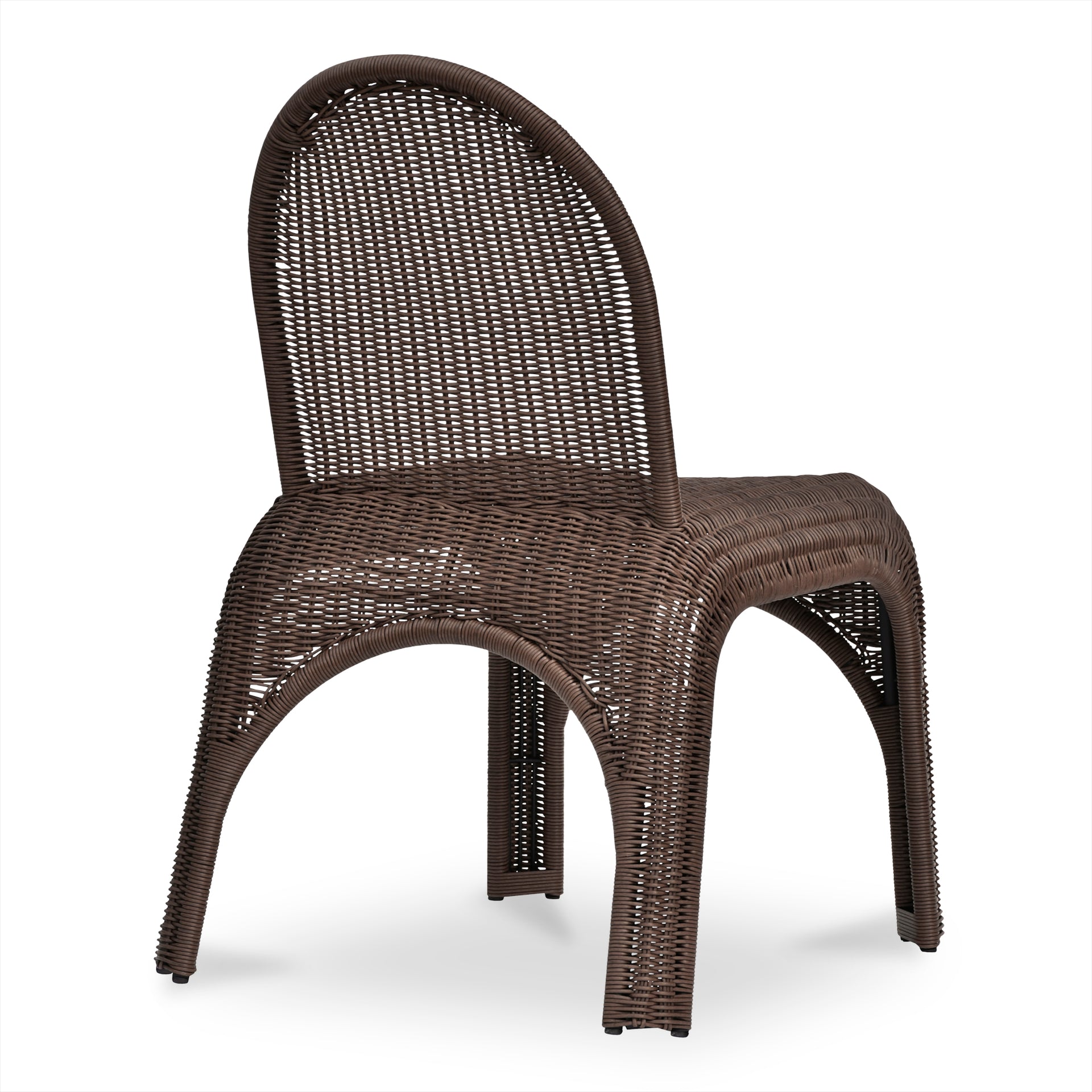 Maireth Dining Chairs, Contemporary Wicker with Exaggerated Curves Iron Frame, Brown – Set of 2