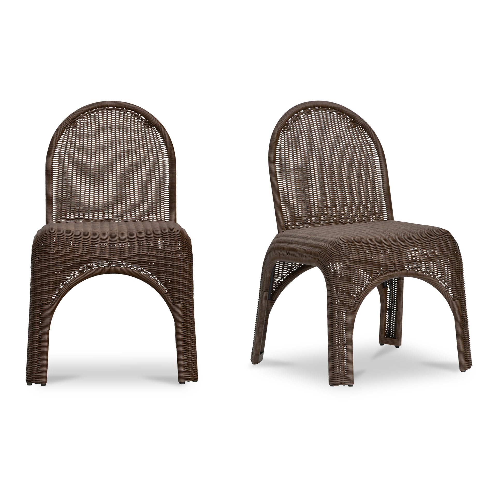 Maireth Dining Chairs, Contemporary Wicker with Exaggerated Curves Iron Frame, Brown – Set of 2