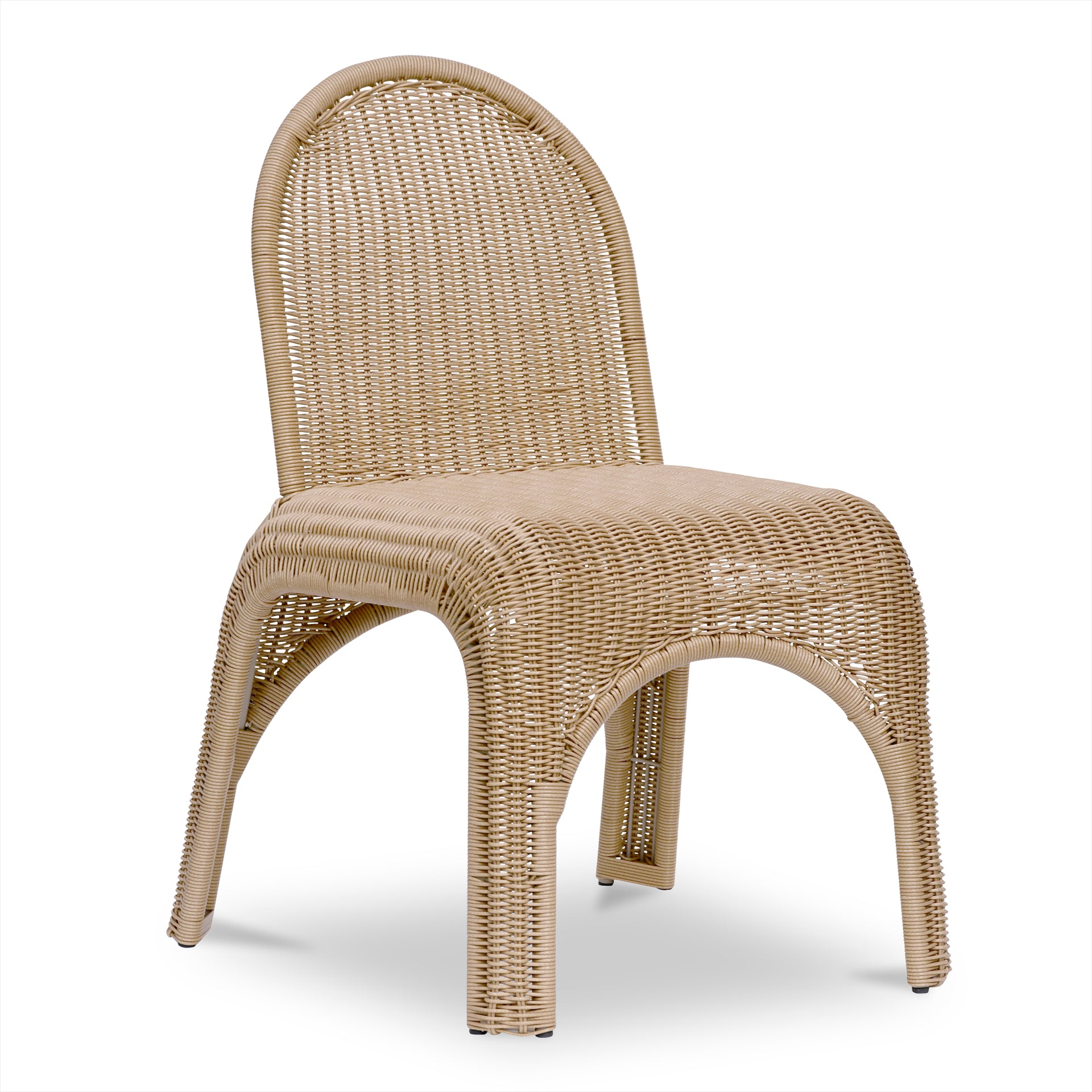 Maireth Outdoor Dining Chair, Curved Wicker Design, Iron Frame, Natural Finish - Set of 2