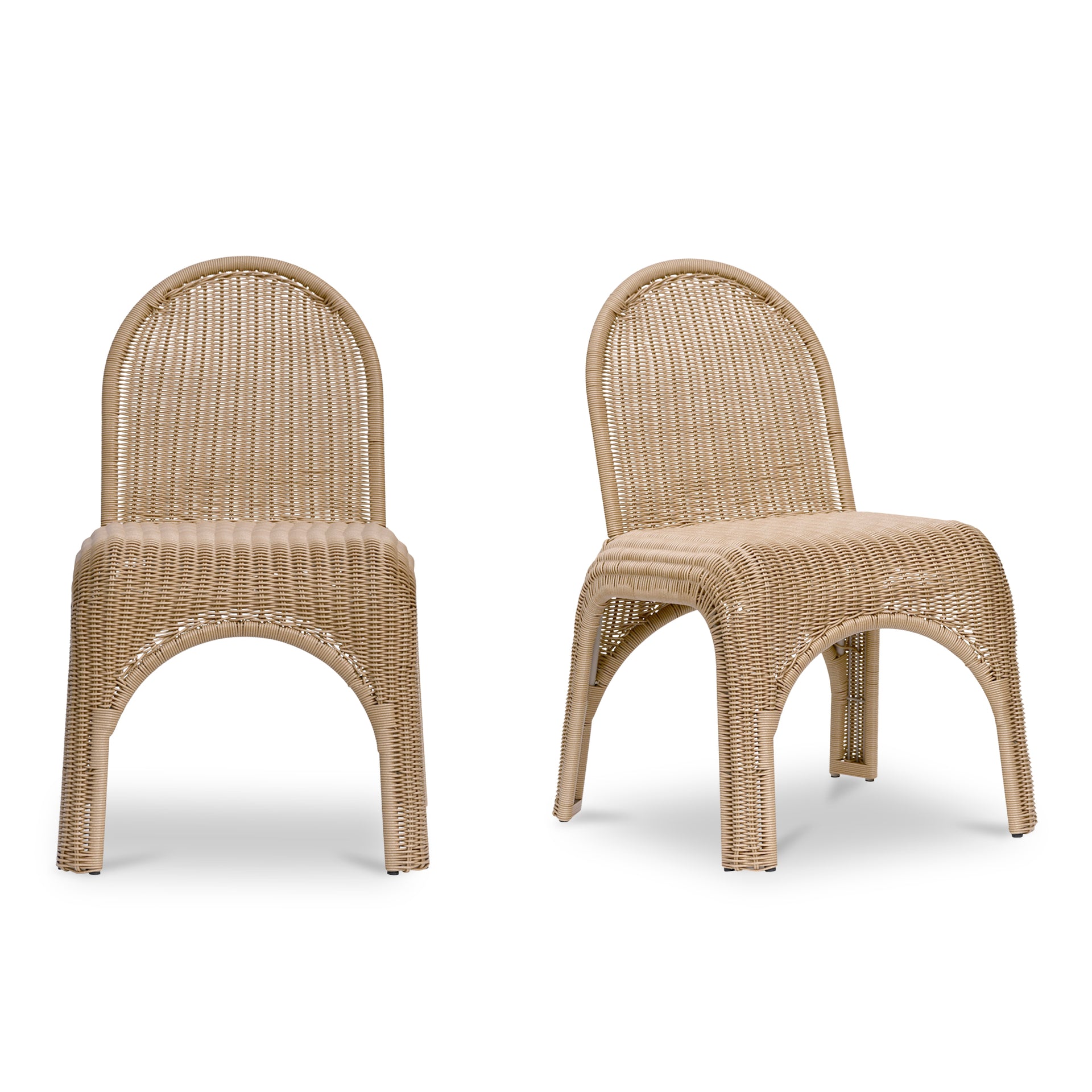 Maireth Outdoor Dining Chair, Curved Wicker Design, Iron Frame, Natural Finish - Set of 2