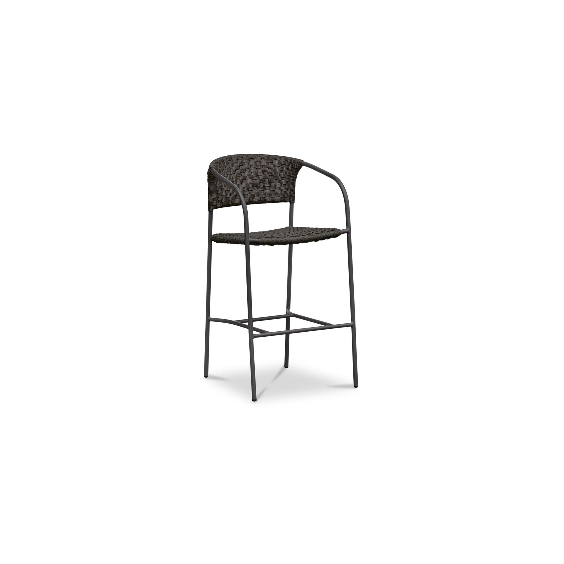 Tavera Outdoor Bar Stool, Hand-Woven HDPE Wicker, Powder-Coated Steel Frame, Dark Brown