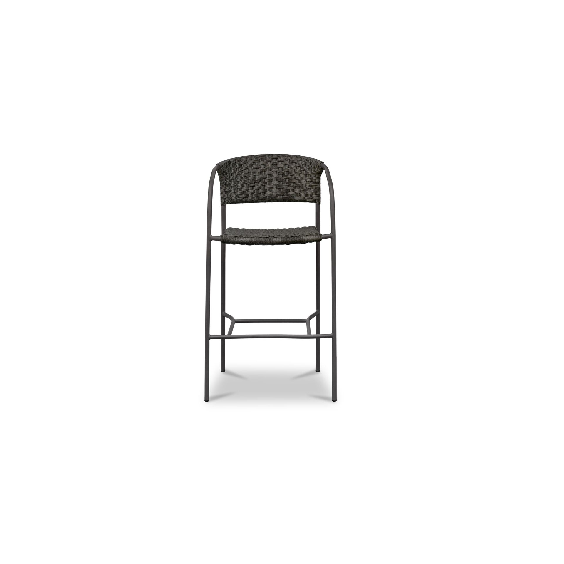 Tavera Outdoor Bar Stool, Hand-Woven HDPE Wicker, Powder-Coated Steel Frame, Dark Brown