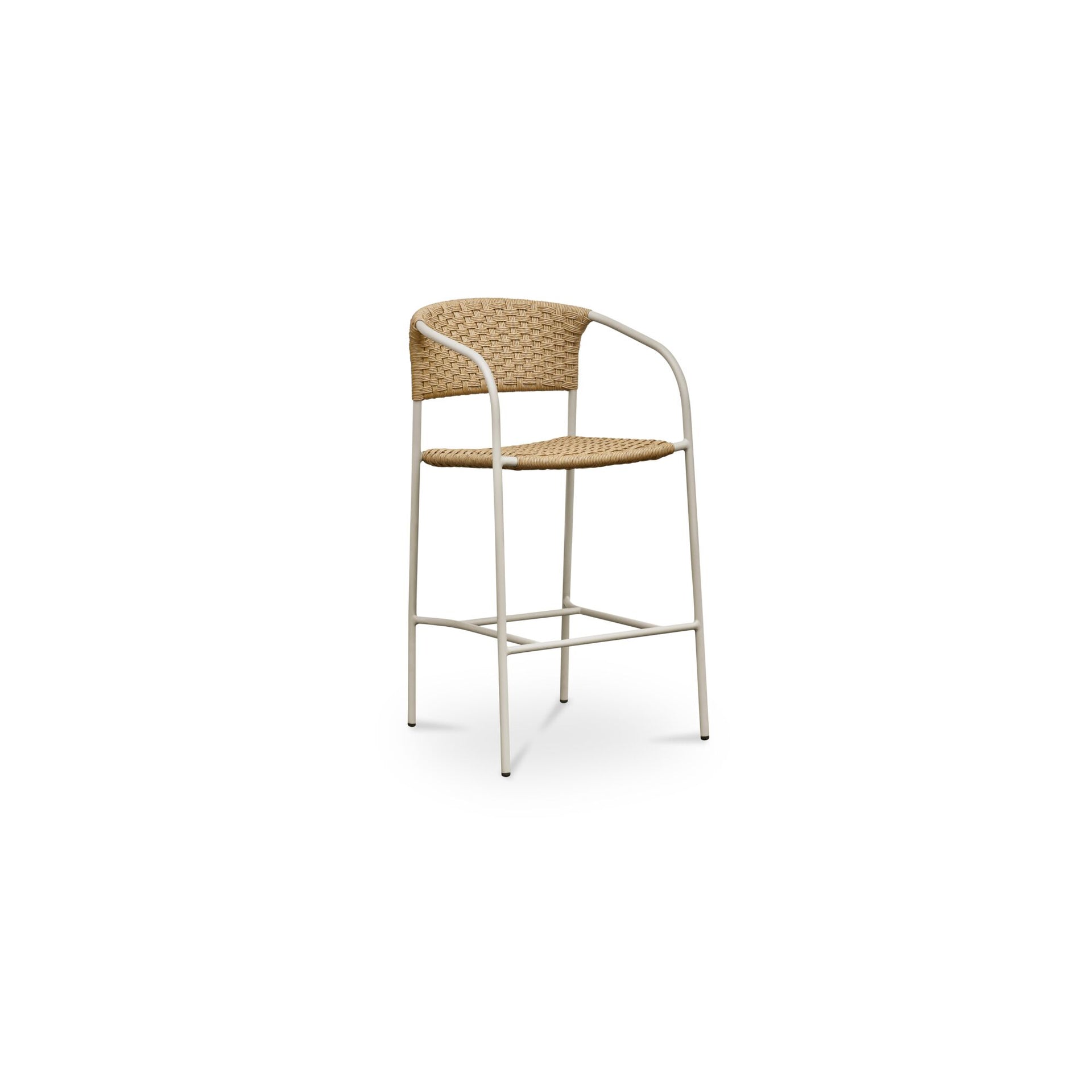 Tavera Outdoor Bar Stool, Hand-Woven HDPE Wicker, Powder-Coated Steel Frame, Natural