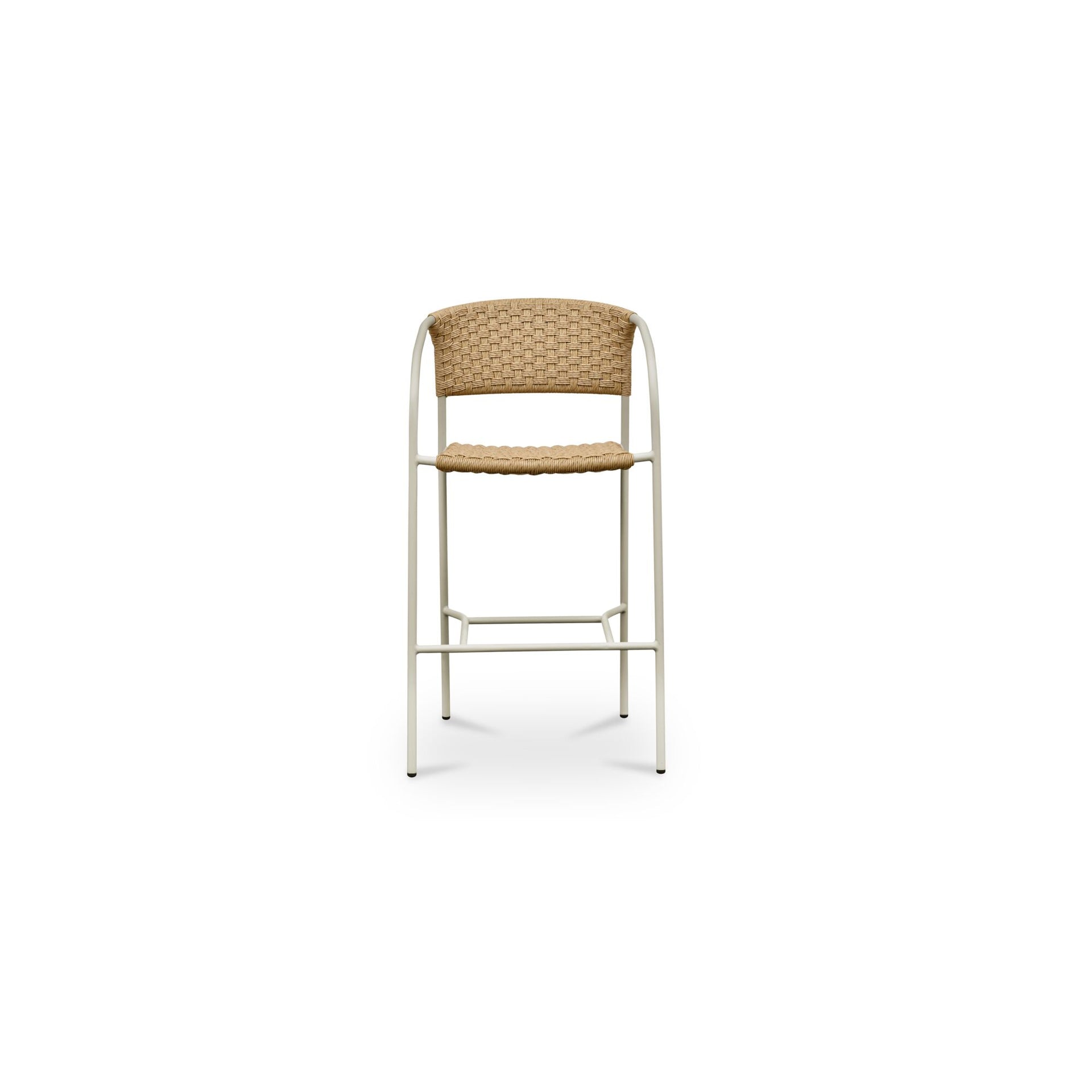 Tavera Outdoor Bar Stool, Hand-Woven HDPE Wicker, Powder-Coated Steel Frame, Natural