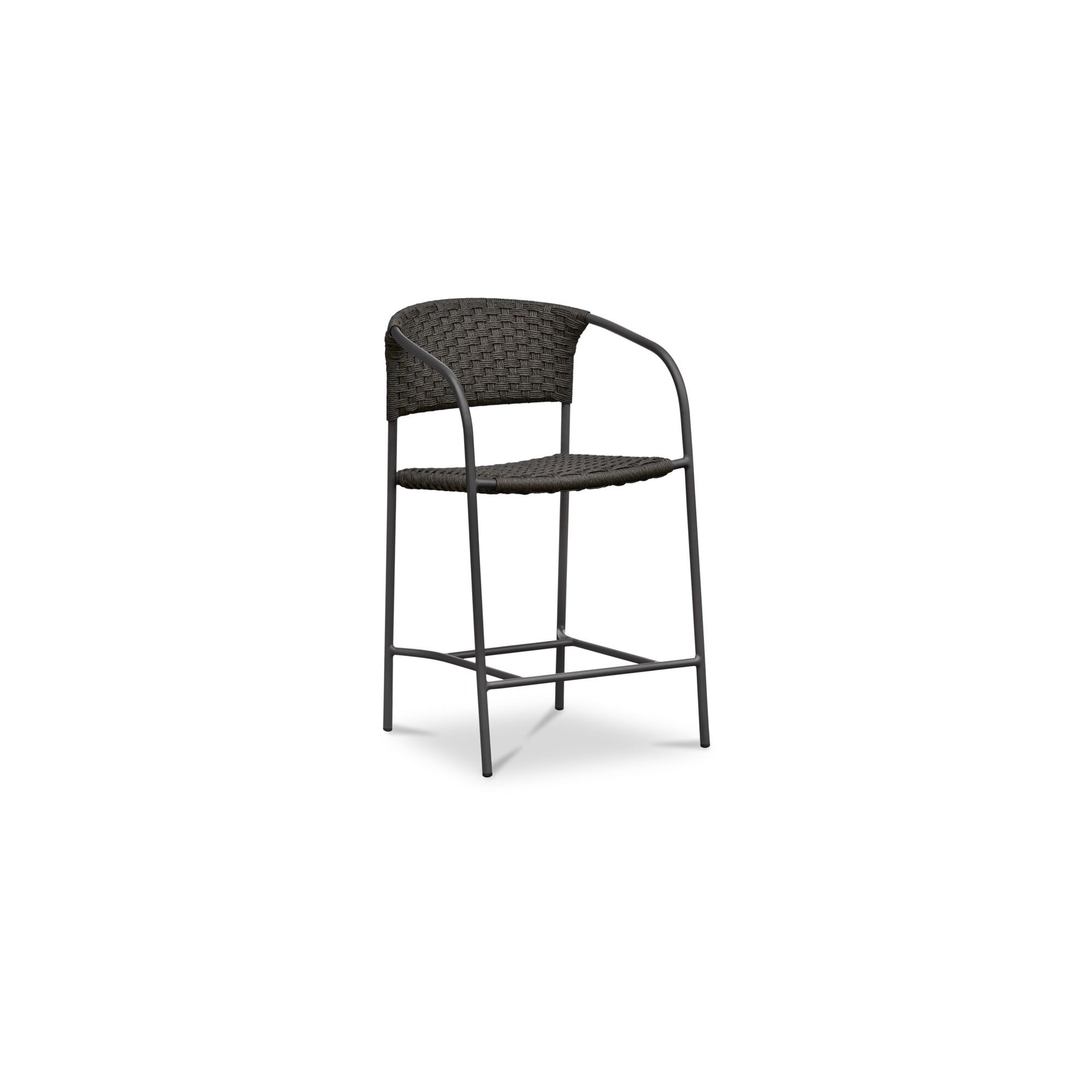 Tavera Outdoor Counter Stool, Hand-Woven HDPE Wicker, Powder-Coated Steel Frame, Dark Brown