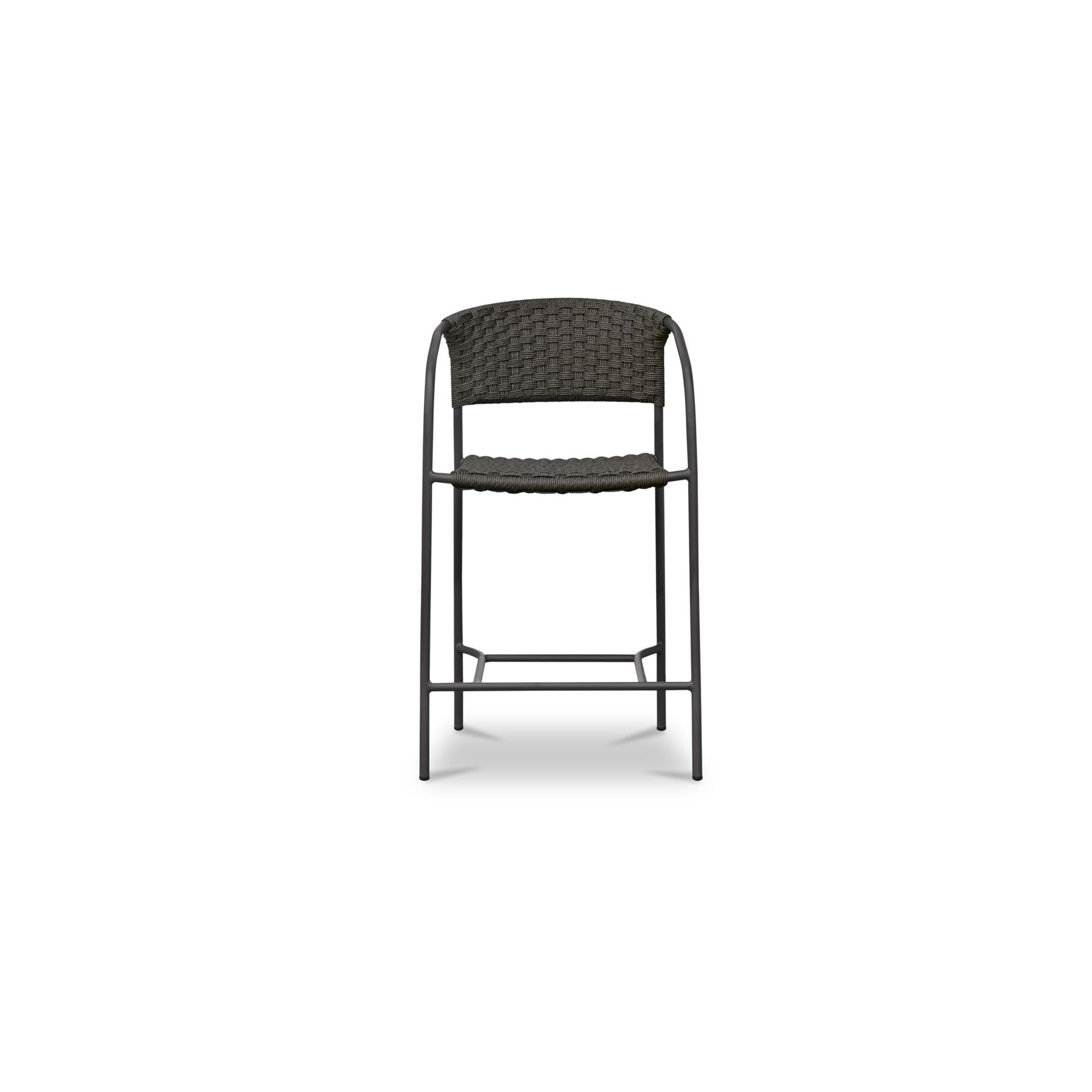 Tavera Outdoor Counter Stool, Hand-Woven HDPE Wicker, Powder-Coated Steel Frame, Dark Brown