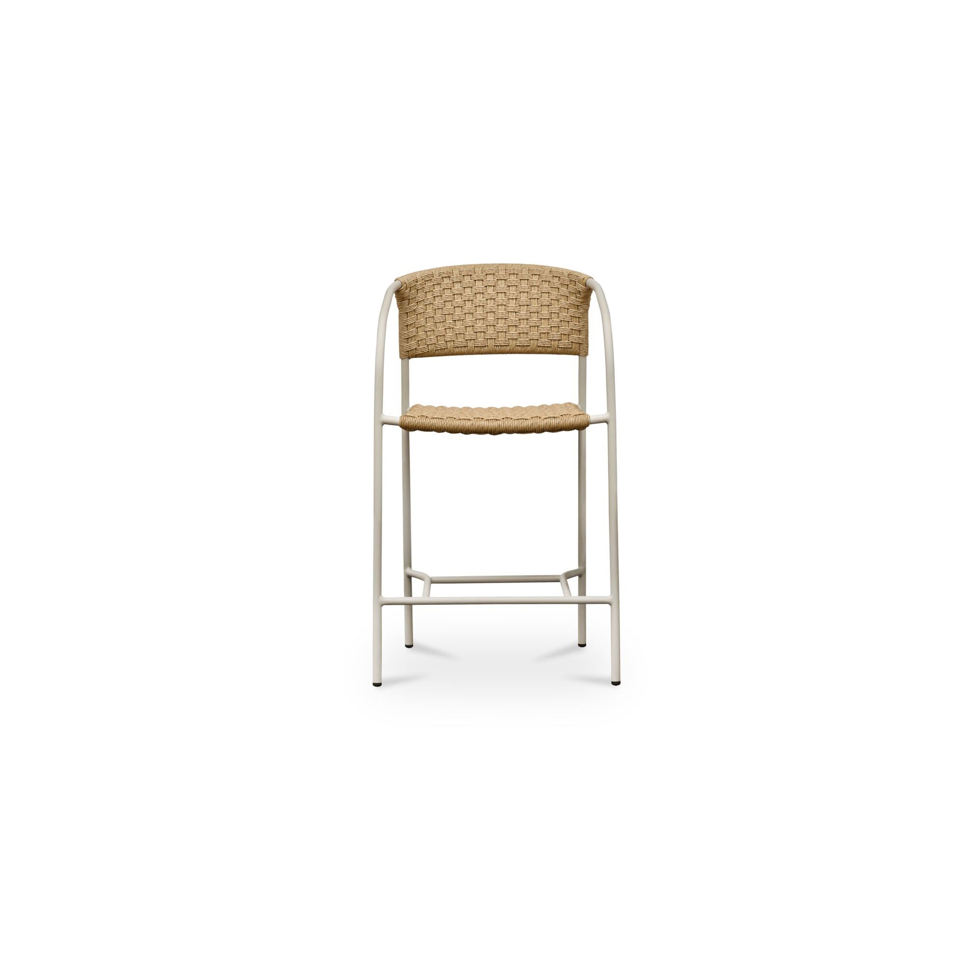 Tavera Outdoor Counter Stool, Hand-Woven HDPE Wicker, Powder-Coated Steel Frame, Natural