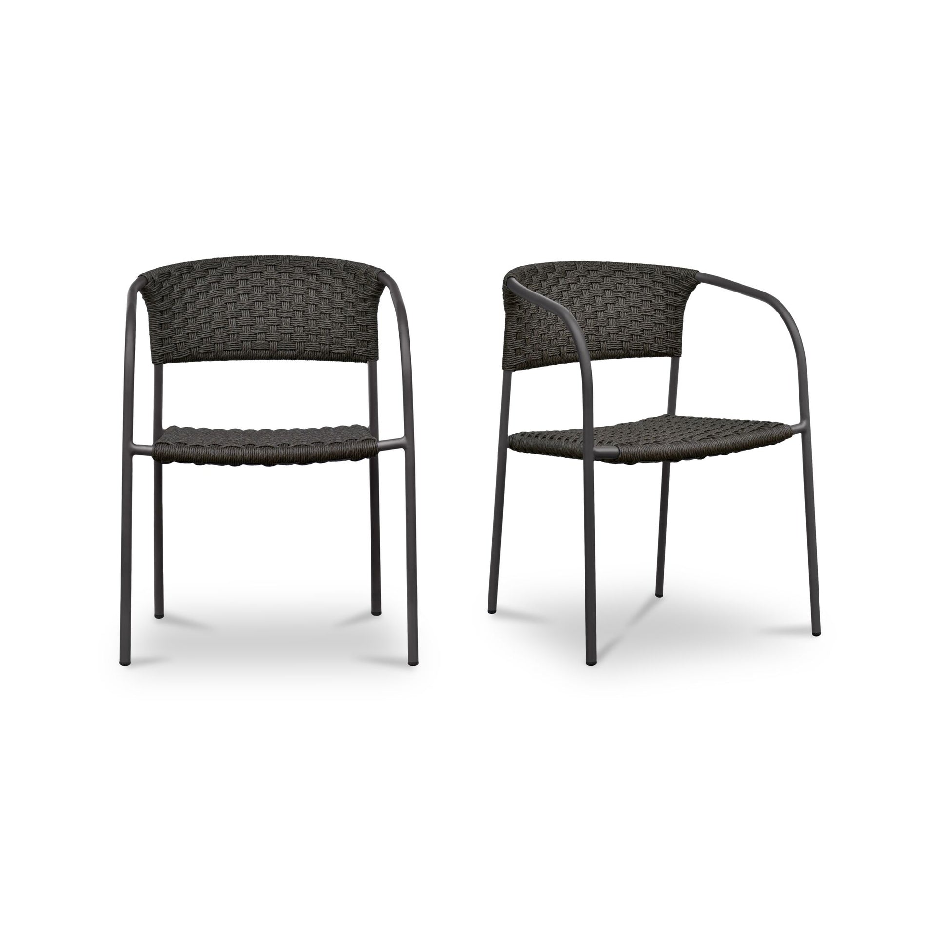 Tavera Dining Chairs, Curved Metal Frame, Basket Weave Design Dark Brown - Set of 2