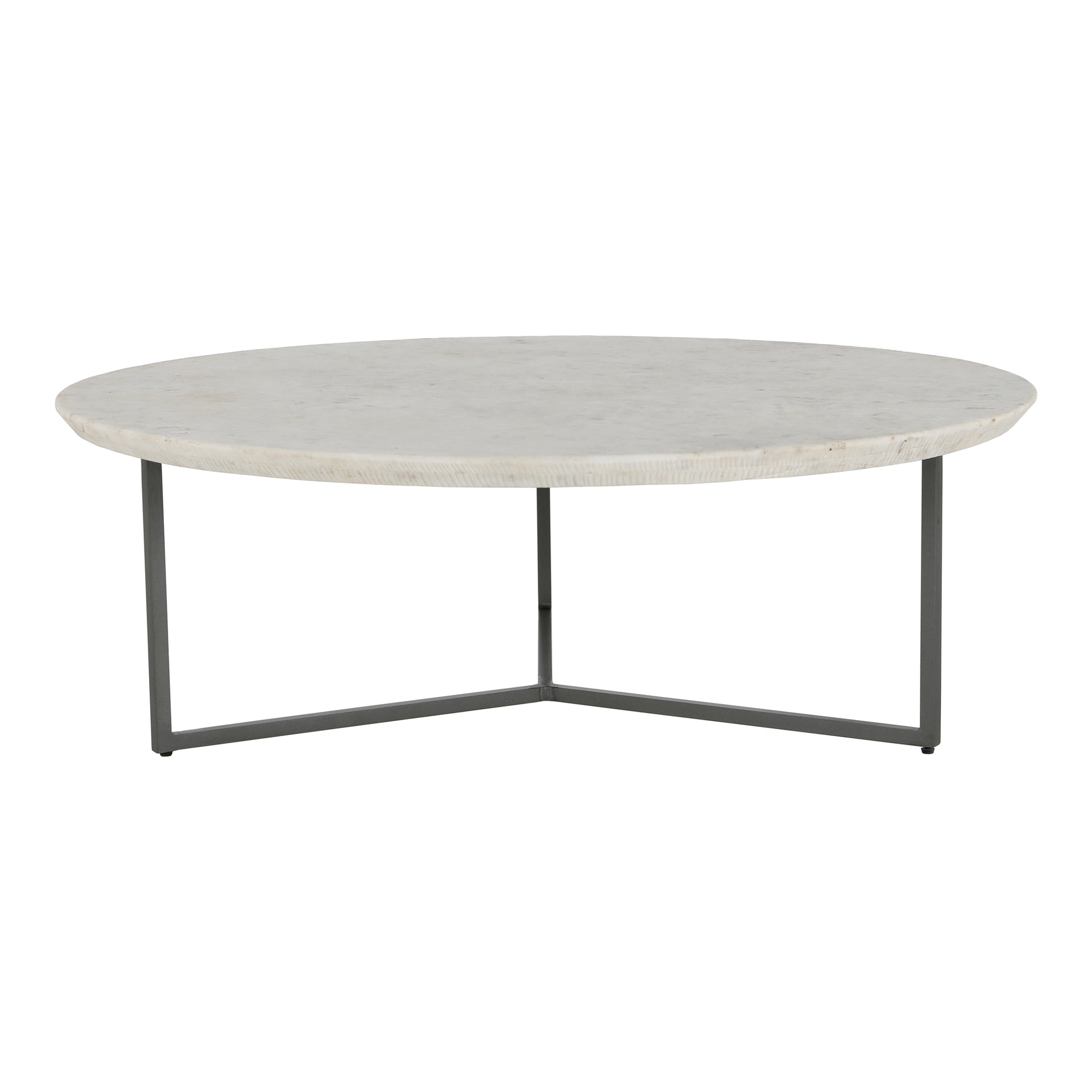 Atlas Coffee Table, Circular Marble Top, Iron Base, White