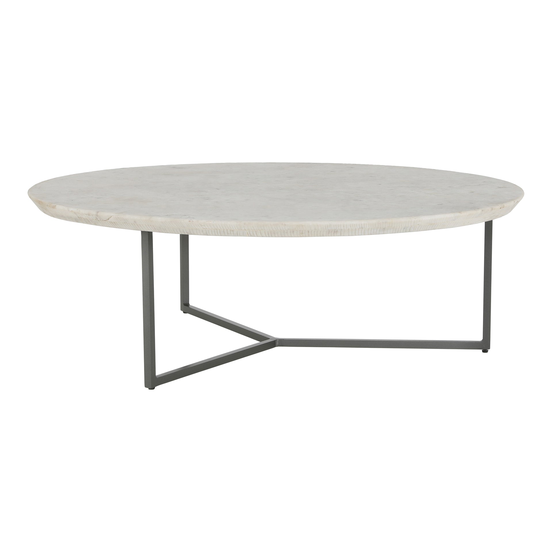Atlas Coffee Table, Circular Marble Top, Iron Base, White