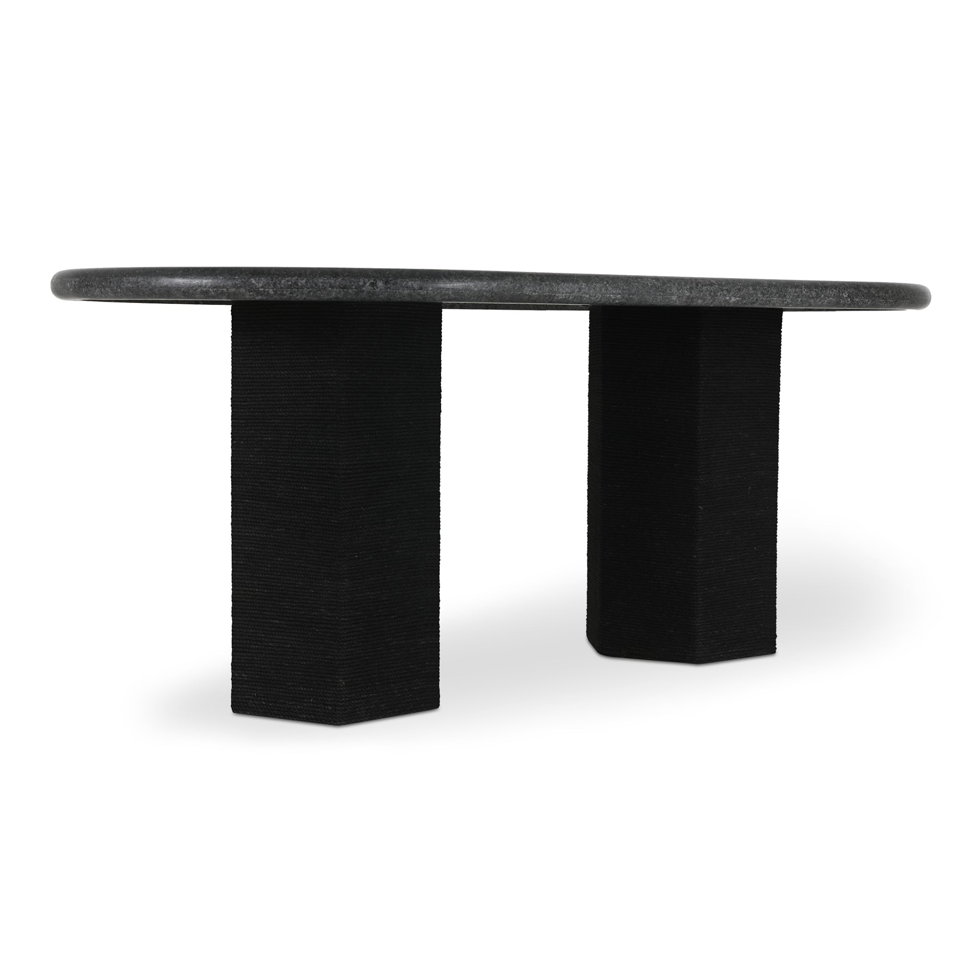 Norex Sartoria Dining Table for 6, Oval Black Granite Top, Jute-Wrapped Mango Wood Base, Black Granite