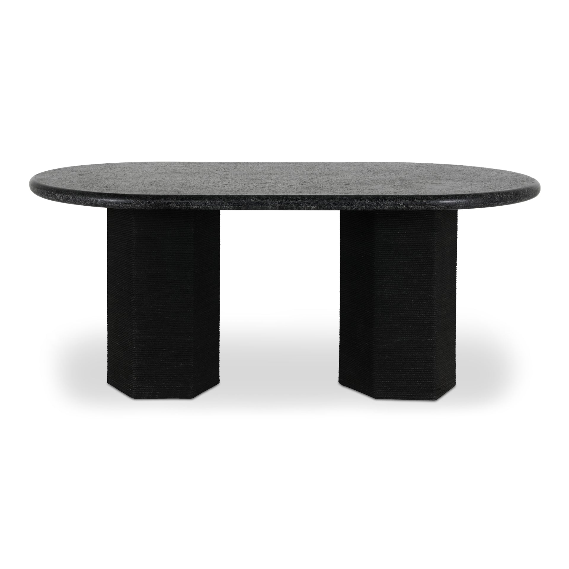 Norex Sartoria Dining Table for 6, Oval Black Granite Top, Jute-Wrapped Mango Wood Base, Black Granite