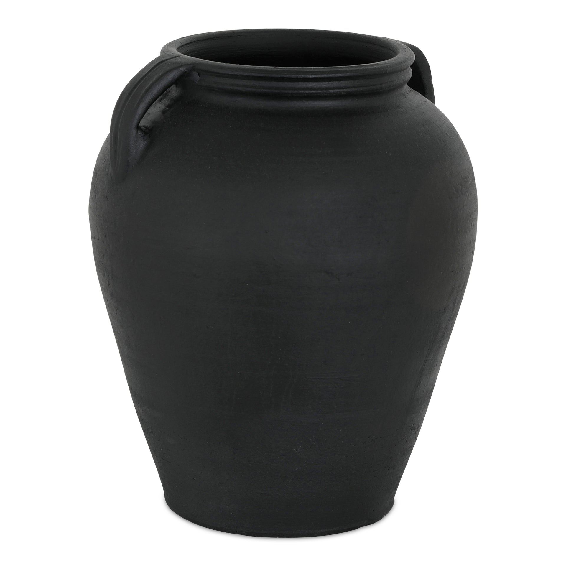 Edrion Vase, Hand-Thrown Terracotta, Greco-Roman Handle Detail, Black